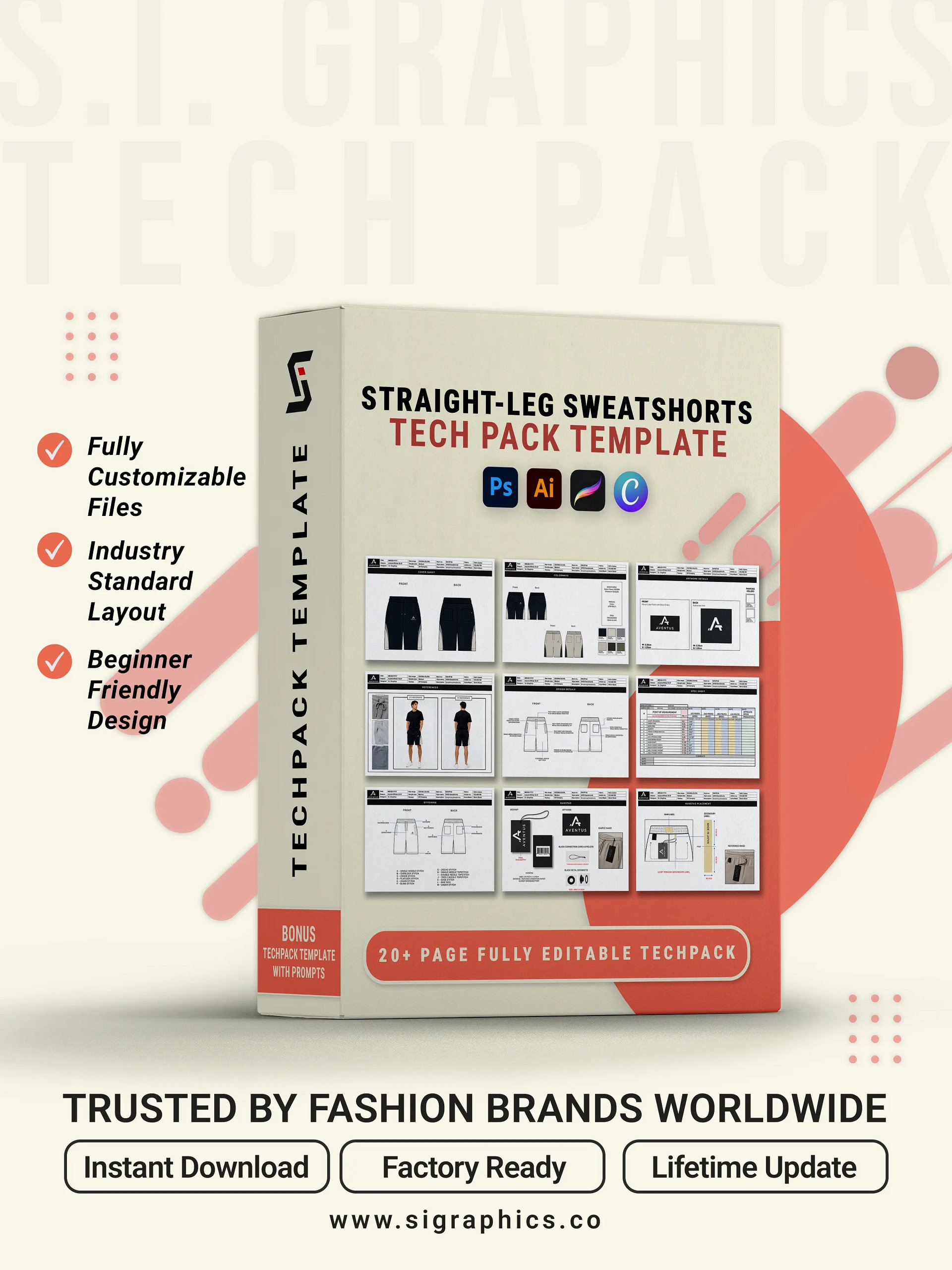 Sweat Shorts Tech Pack Template – Editable AI File product image (1)