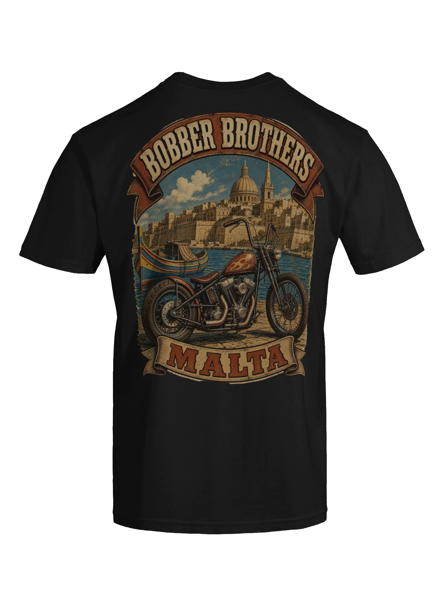Malta motorcycle t-shirt design by Bobber Brothers