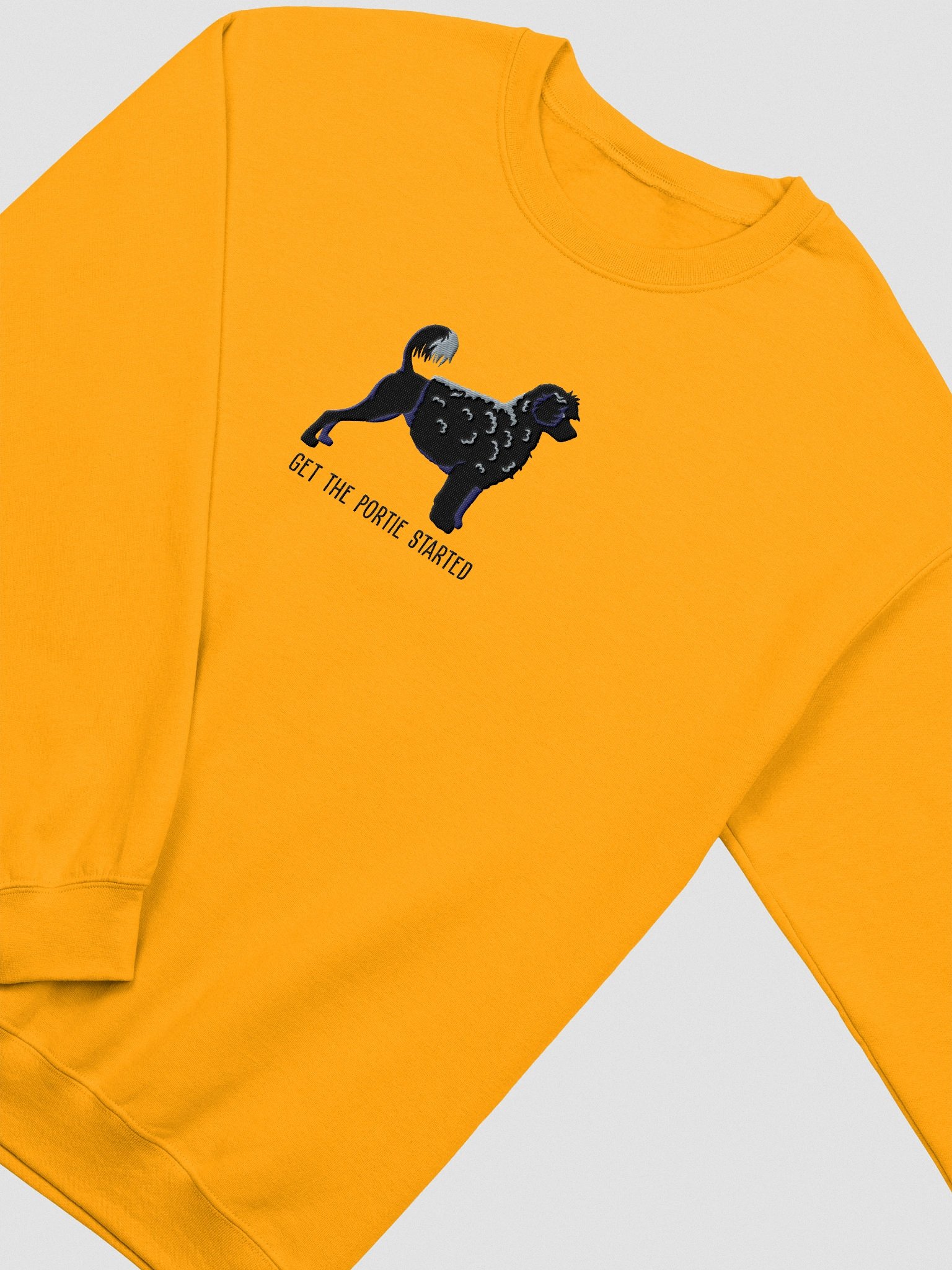 Get the Portie Started Sweatshirt (Embroidered) of a Portuguese Water Dog(Black) product image (6)