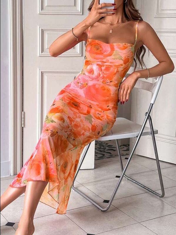 ADLEST Women's Elegant All-Over Floral Print Mermaid Dress,Vacation Outfits product image (1)