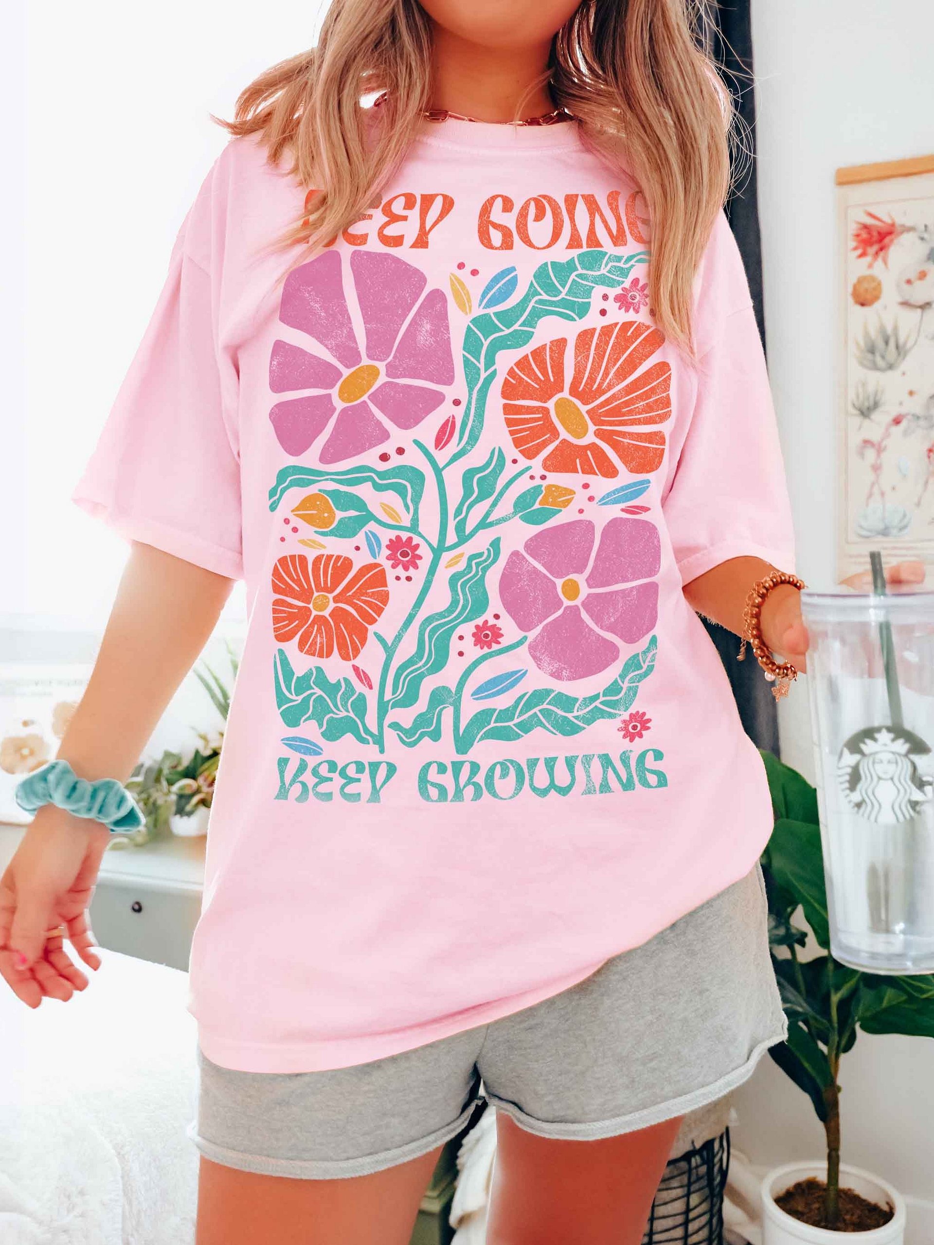 Keep Going Keep Growing Shirt – Retro Floral Motivational Aesthetic Tee product image (2)