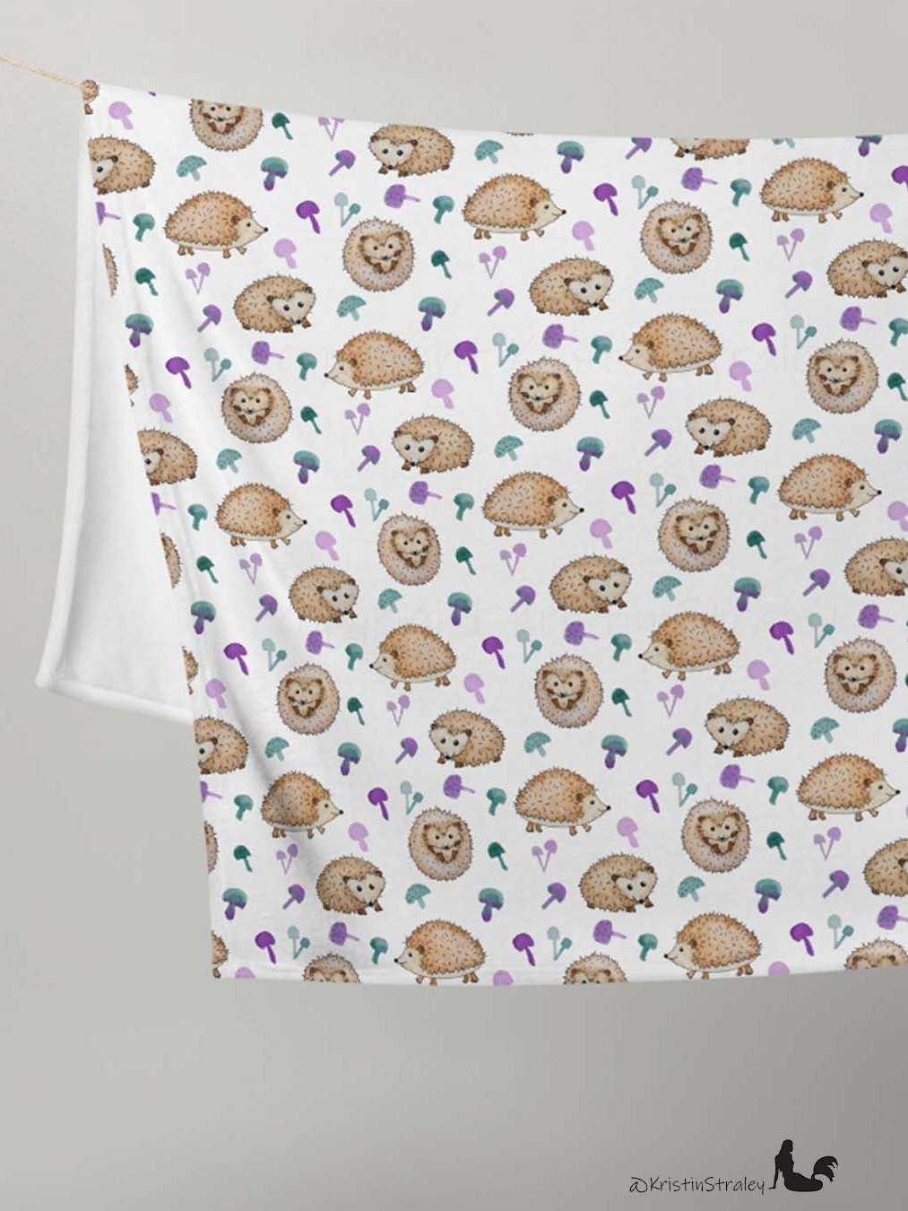 Hedgehogs & Mushrooms Fleece Throw Blanket product image (3)