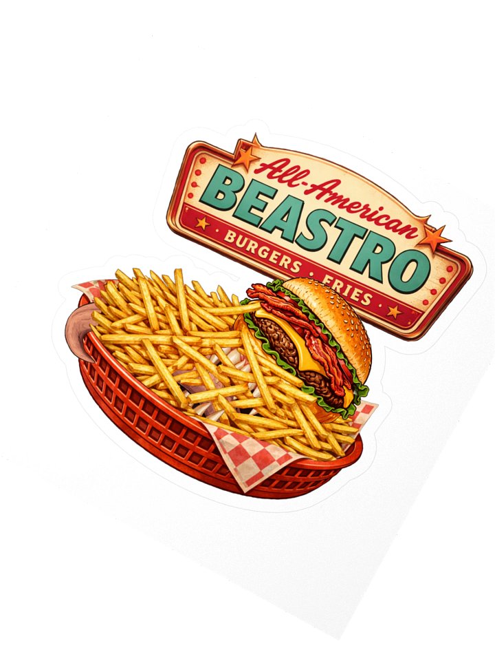 All-American Beastro Sticker | Retro Diner Burger & Fries Art product image (2)