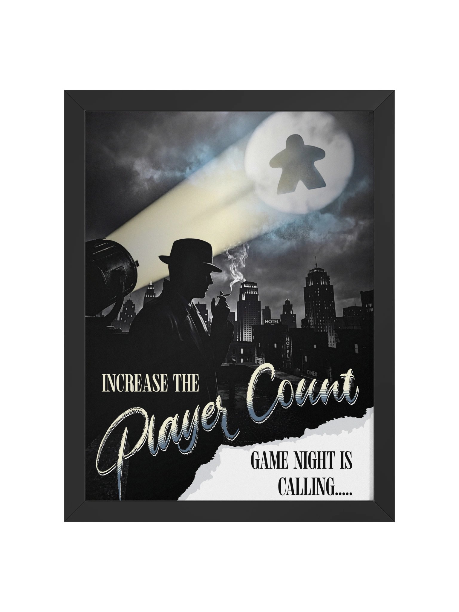 Film Noir Meeple Signal Board Game Room Poster - FRAMED product image (1)