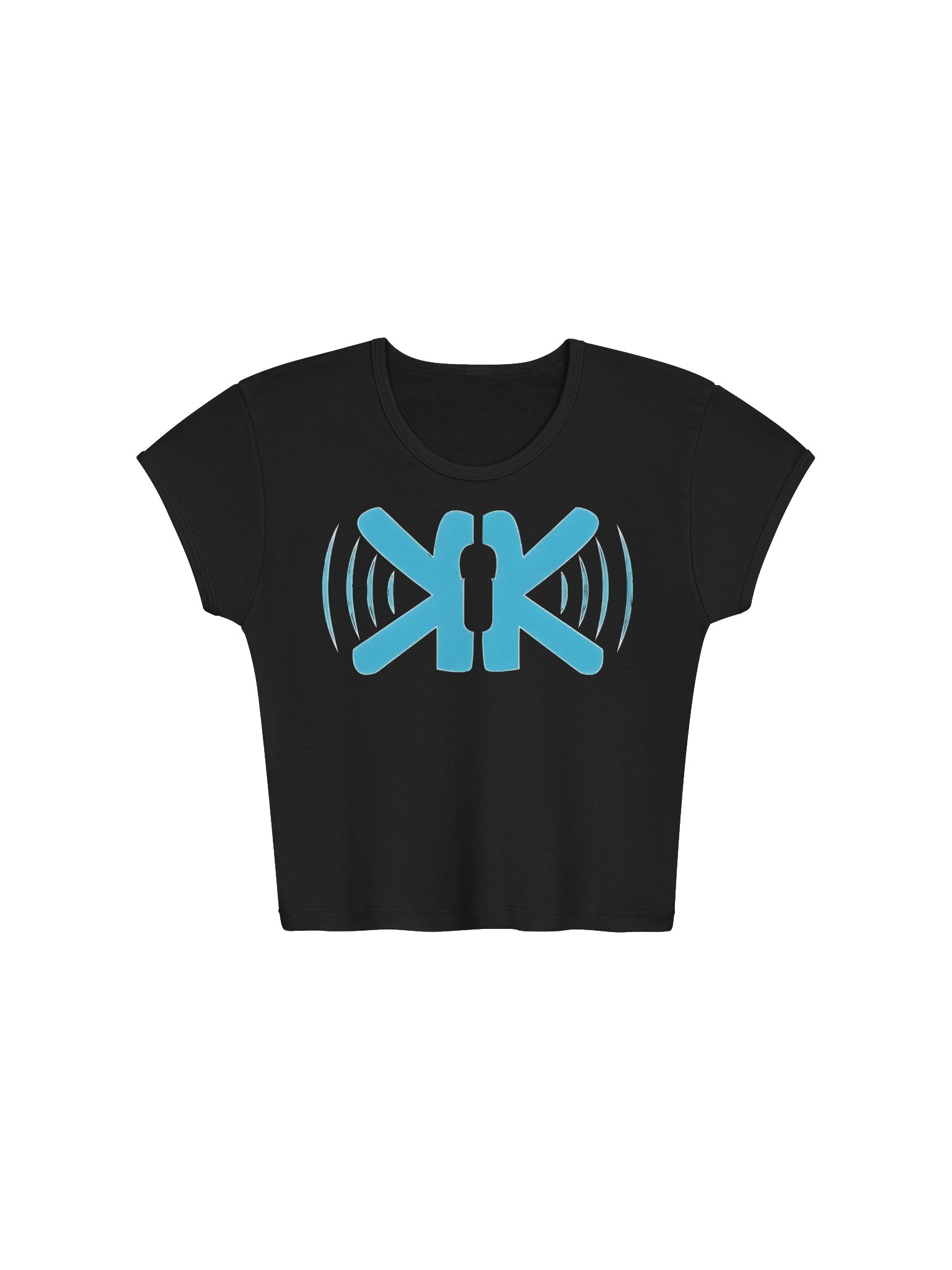 KIUK Large Cyan Logo LA Apparel Womens Ribbed Baby Tee Crop Top - White Word Logo product image (1)