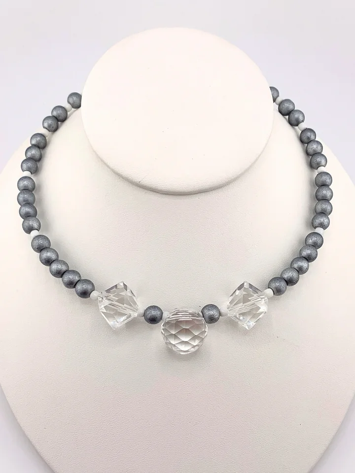 Silver and Crystal Beaded Memory Wire Statement Necklace product image (1)
