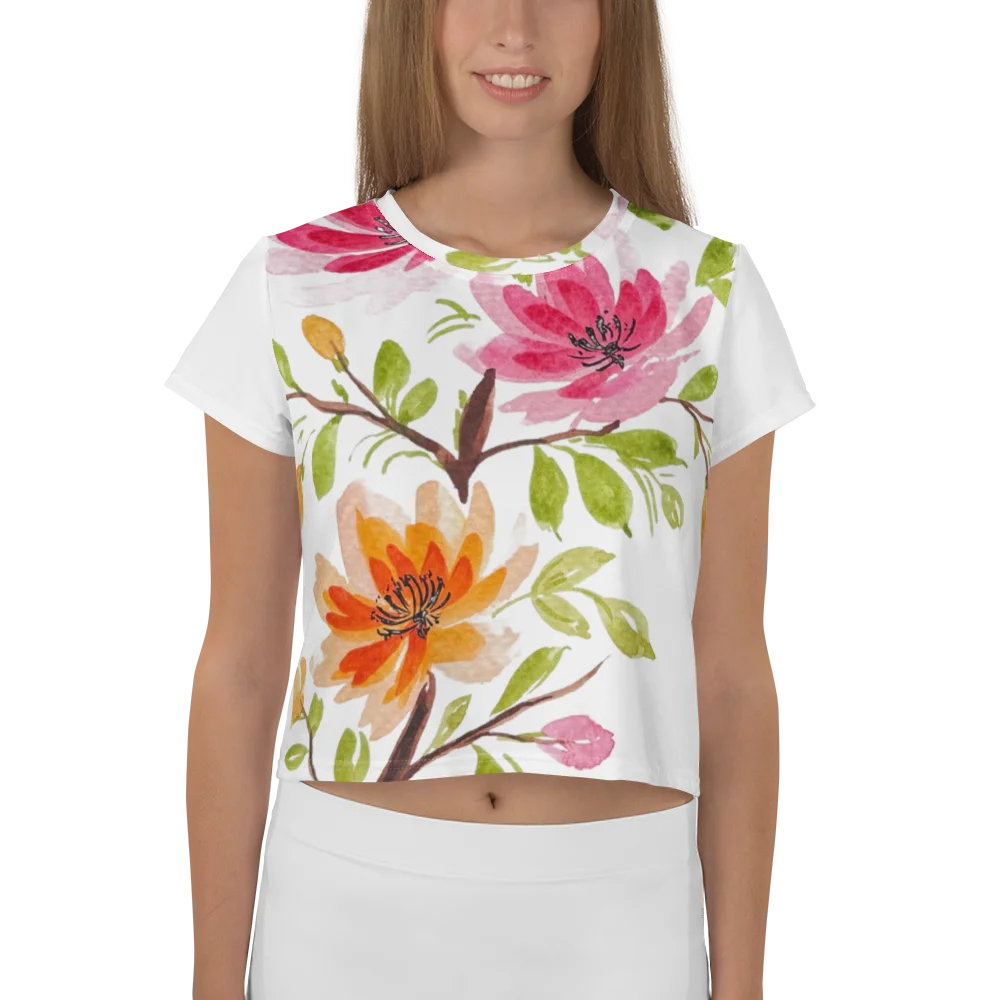 Watercolor Blossom All-Over Print Crop Tee product image (1)