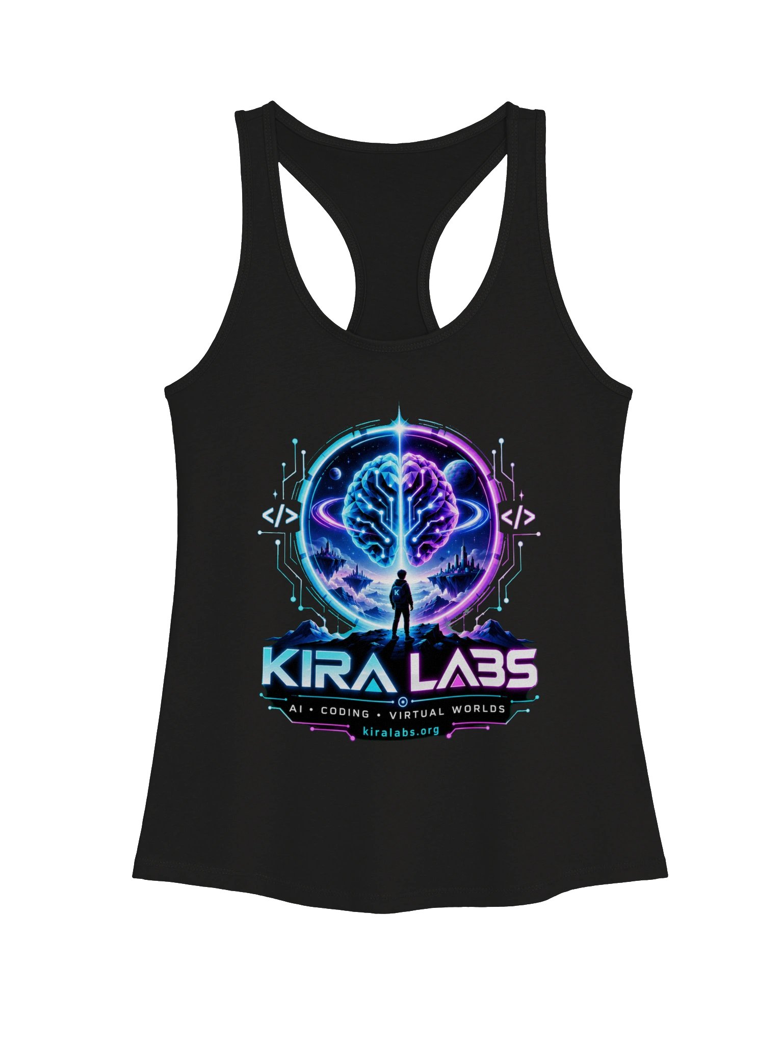Kira Labs AI Coding Virtual Worlds Racerback Tank product image (1)