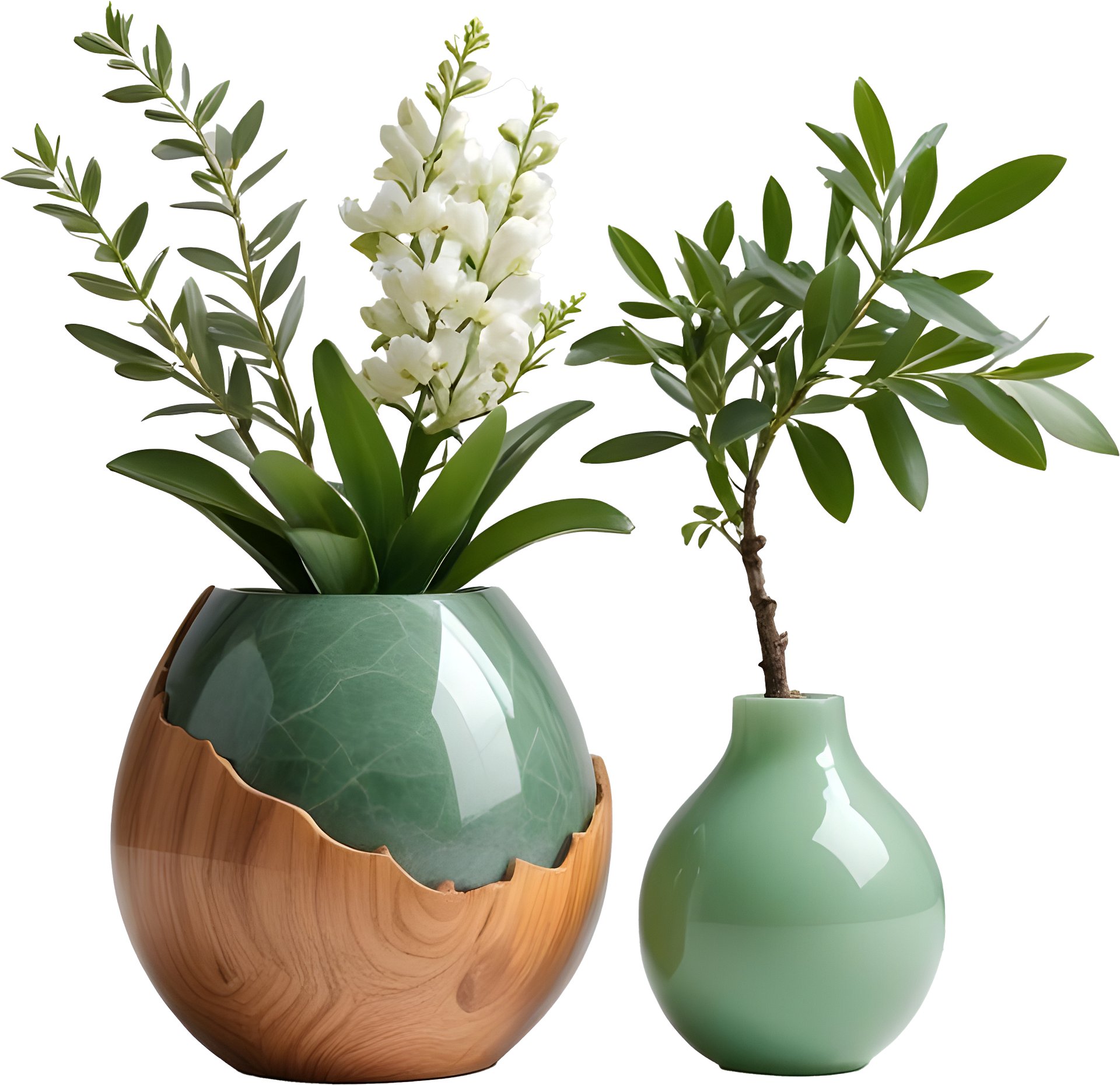 Jade Signature – Duo of Jade and Wood Vases PNG product image (1)