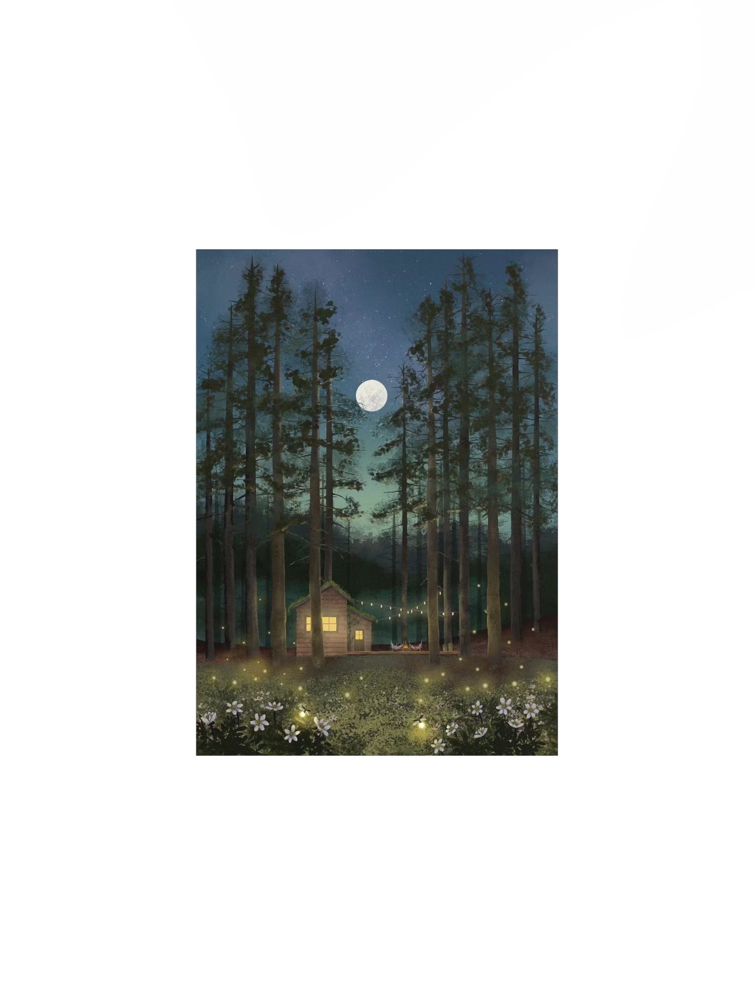 Cabin in the Woods Under a Full Moon Art Print product image (3)