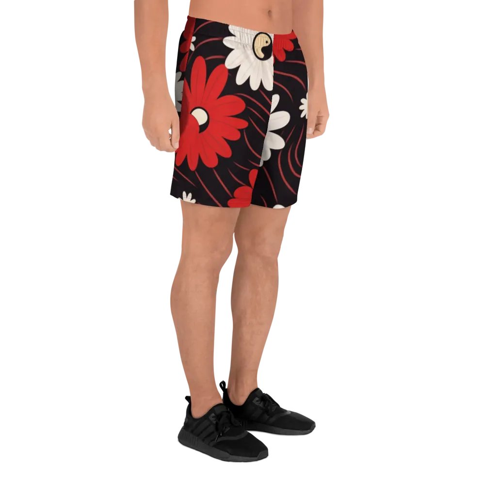 Athletic Shorts 🔴 Functional Fashion at Its Best ⚫️ Red and White Flowers ⚪️ Yin and Yang product image (6)