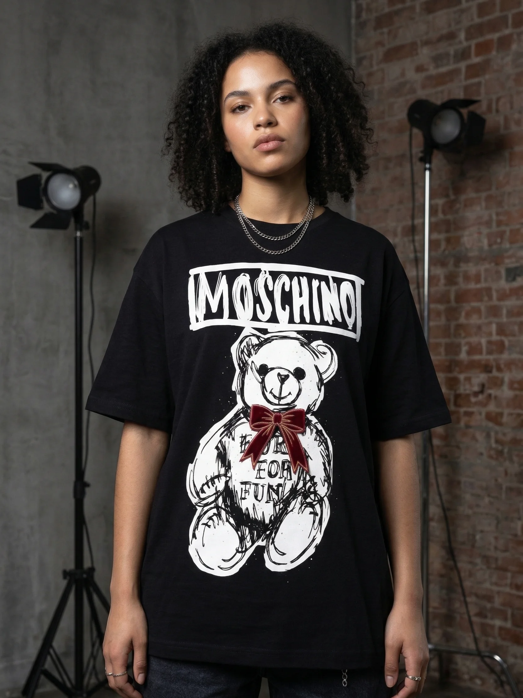 Moschino Teddy Bear Black Graphic T-Shirt | Dark Punk Sketch Licensed Tee | Jeremy Scott Luxury Streetwear product image (1)