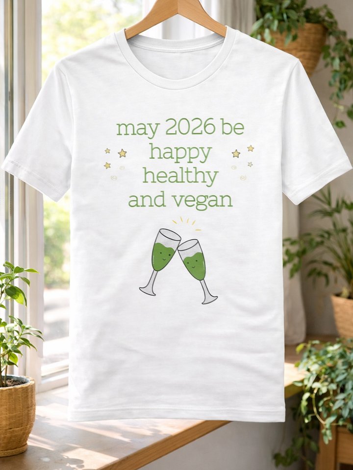 “Happy, Healthy, and Vegan 2026” Unisex White T-Shirt product image (1)