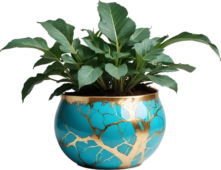 Kintsugi Elegance – Turquoise Planter PNG product image (1)