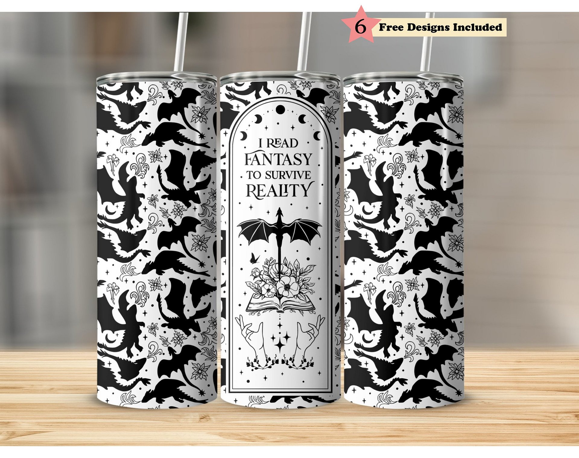 Book Dragon Smut Reading Fantasy Reader 20oz Tumbler Full Wrap SVG PNG, Laser Engraved File, Seamless Sublimation Design, Digital Download product image (1)