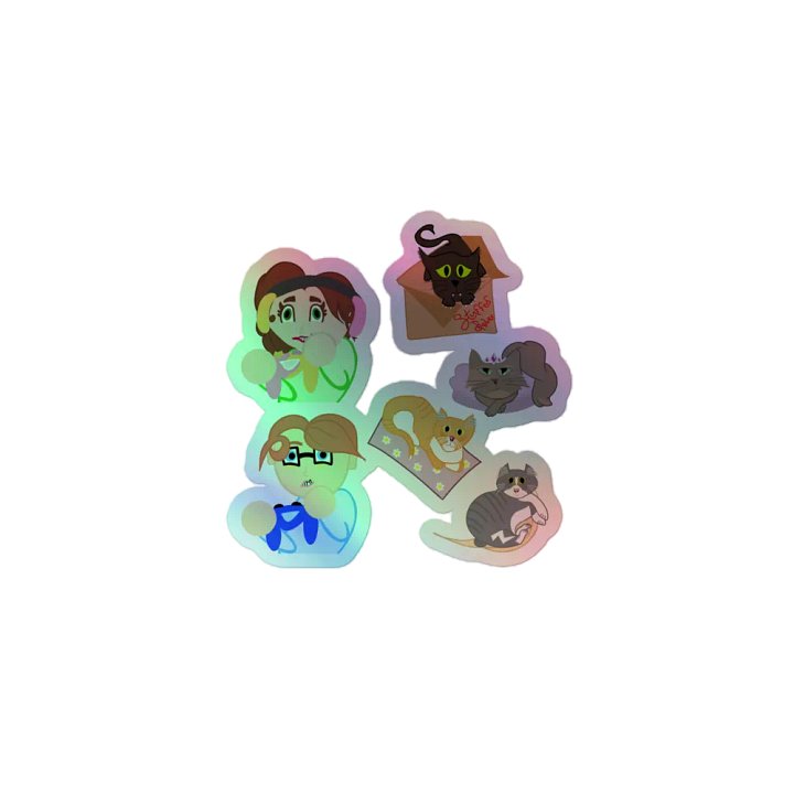 Cats, Caleb, and Aimee! ~ holographic sticker sheet product image (1)