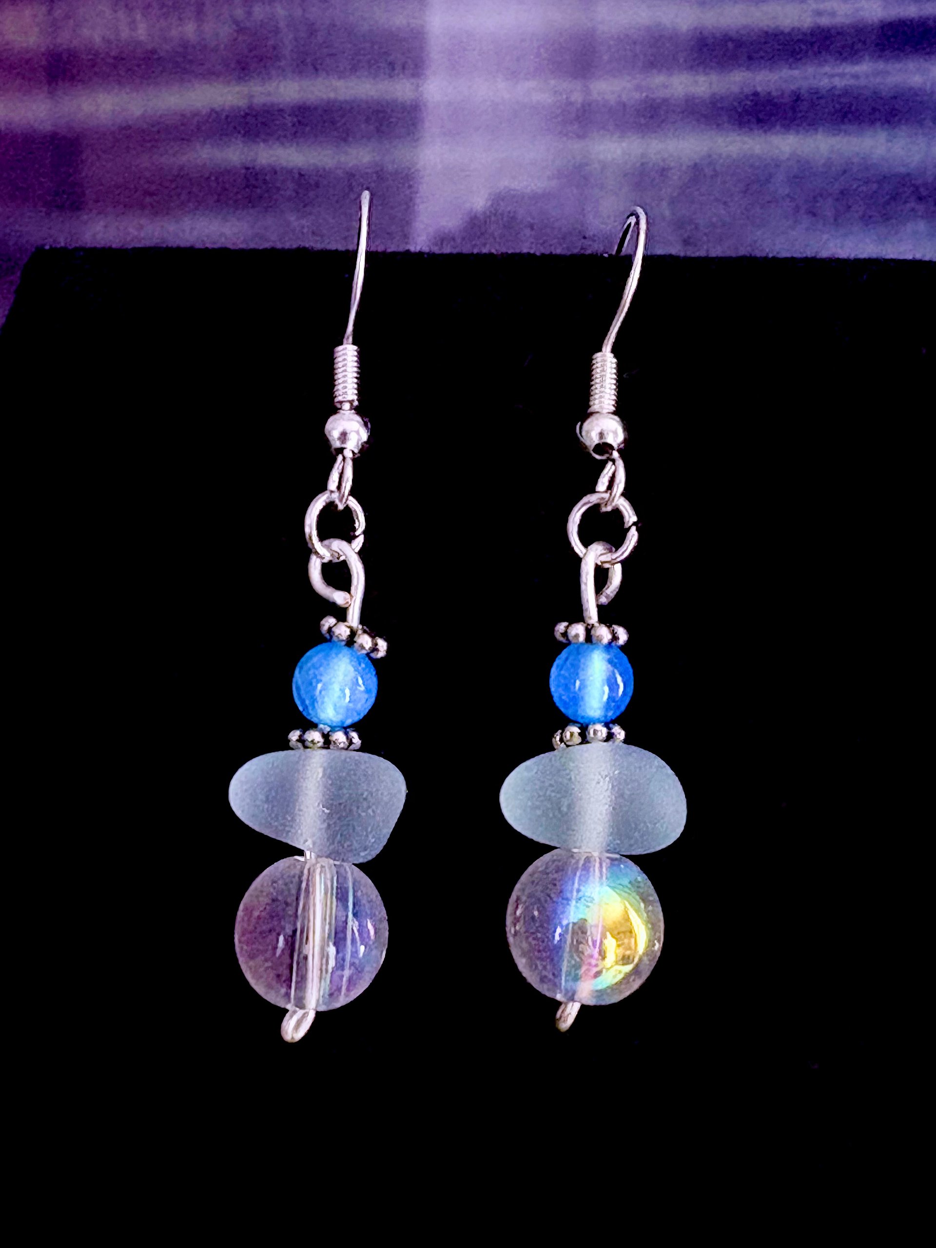 MFD-00260 | Blue Mist Drift | Pebble Sea Glass Earrings | Sterling Silver Hooks | Handmade Jewelry by Monique Faella Designs™ product image (1)