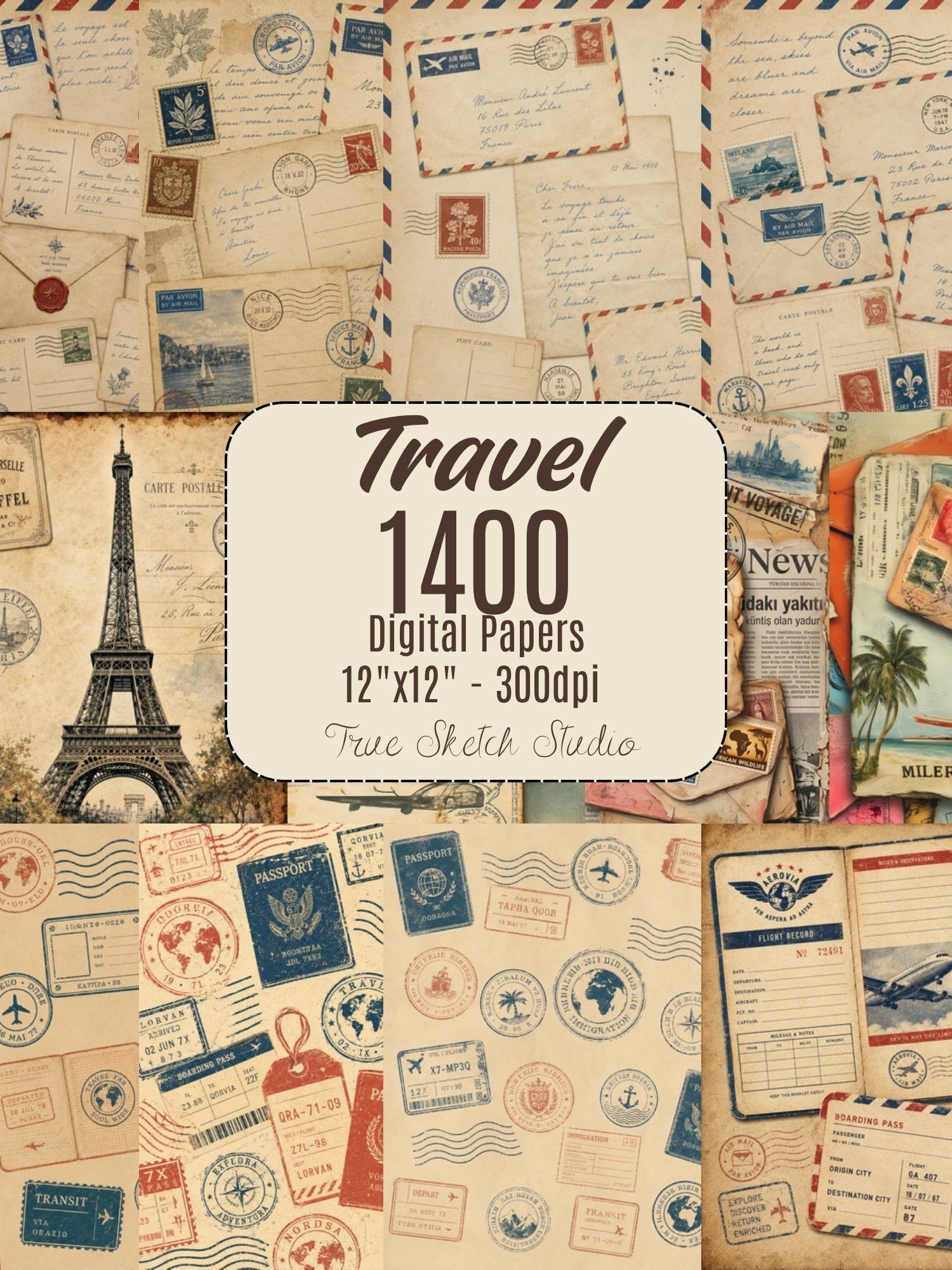 Vintage Travel Digital Paper 1400 product image (3)