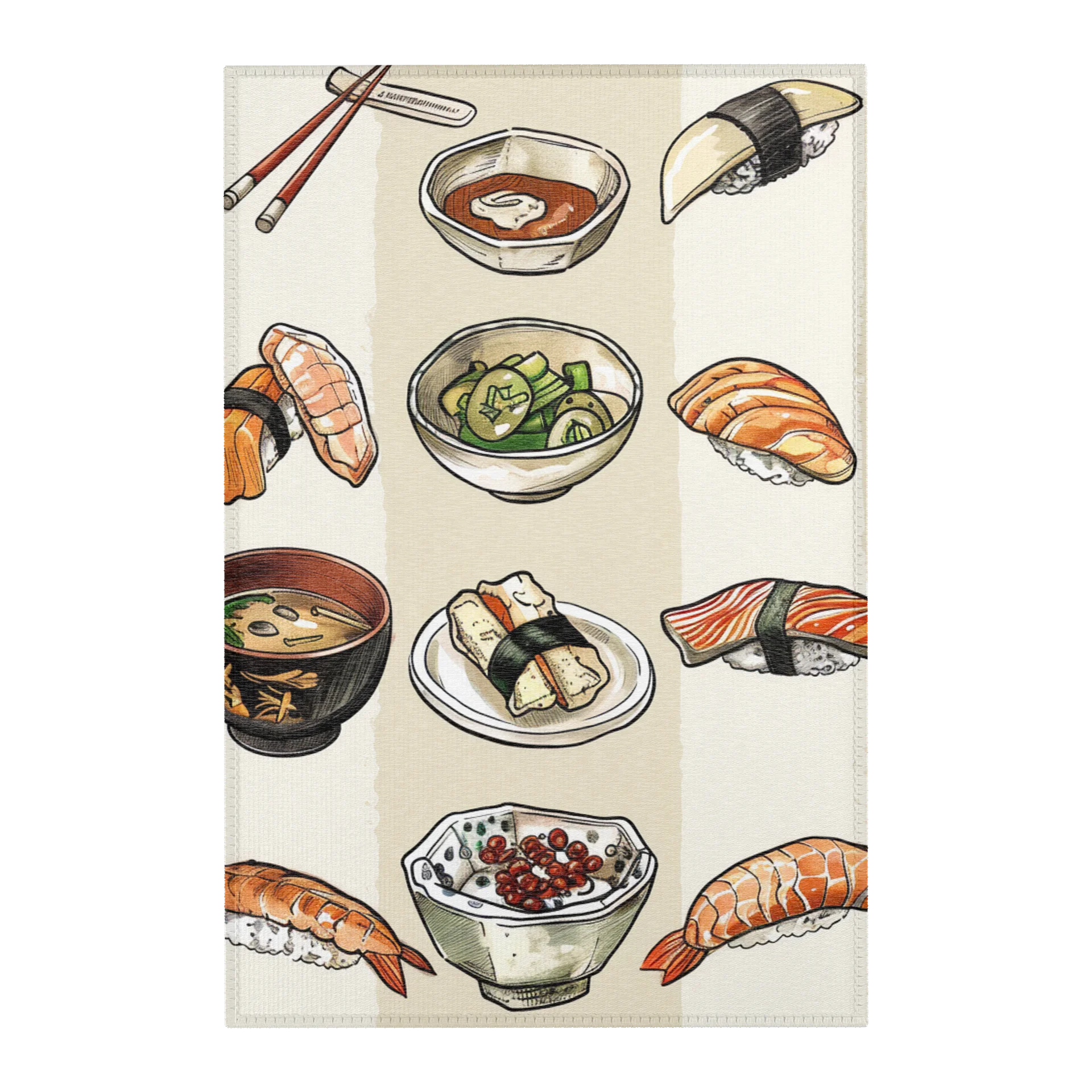 Japanese Sushi Area Rug – Kawaii Food Illustration Chenille Floor Carpet product image (1)