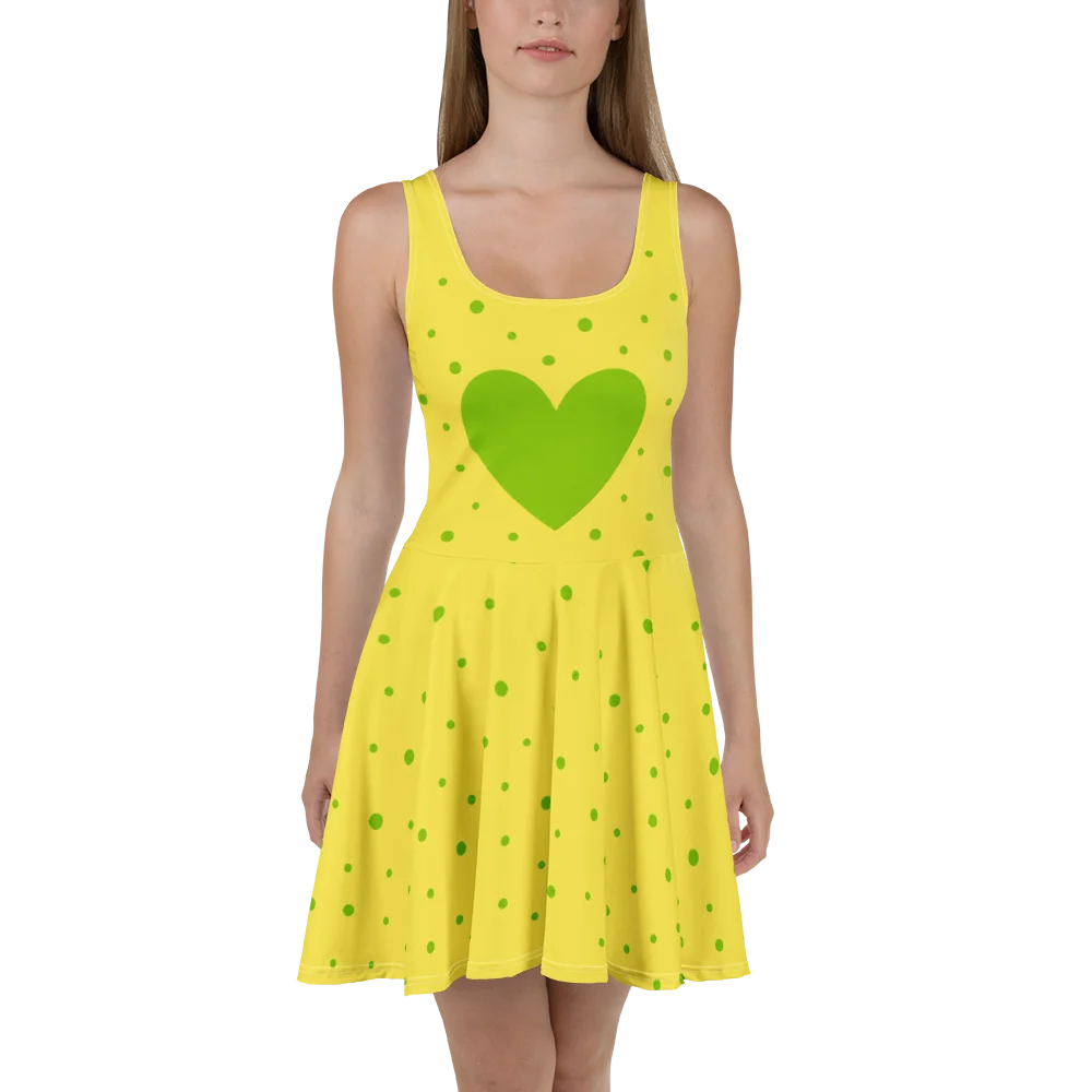 Chowder Panini Yellow Green Heart Skater Dress product image (3)