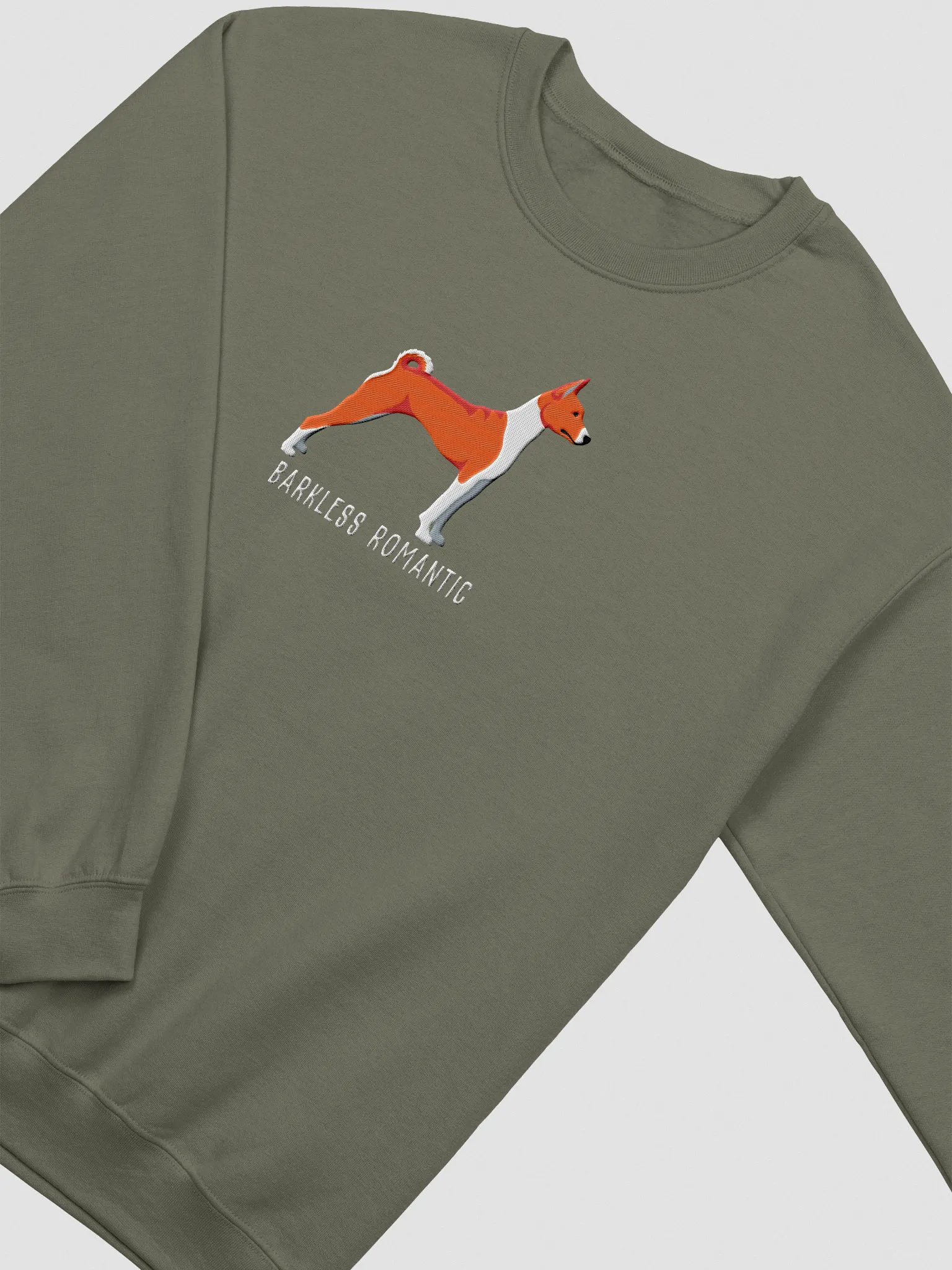 Barkless Romantic Sweatshirt (Embroidered) of a Basenji product image (6)