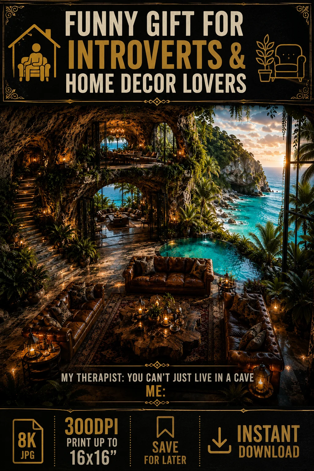 Live In A Cave Funny Introvert Wall Art | Dark Academia 8K JPG 300DPI Instant Download product image (1)
