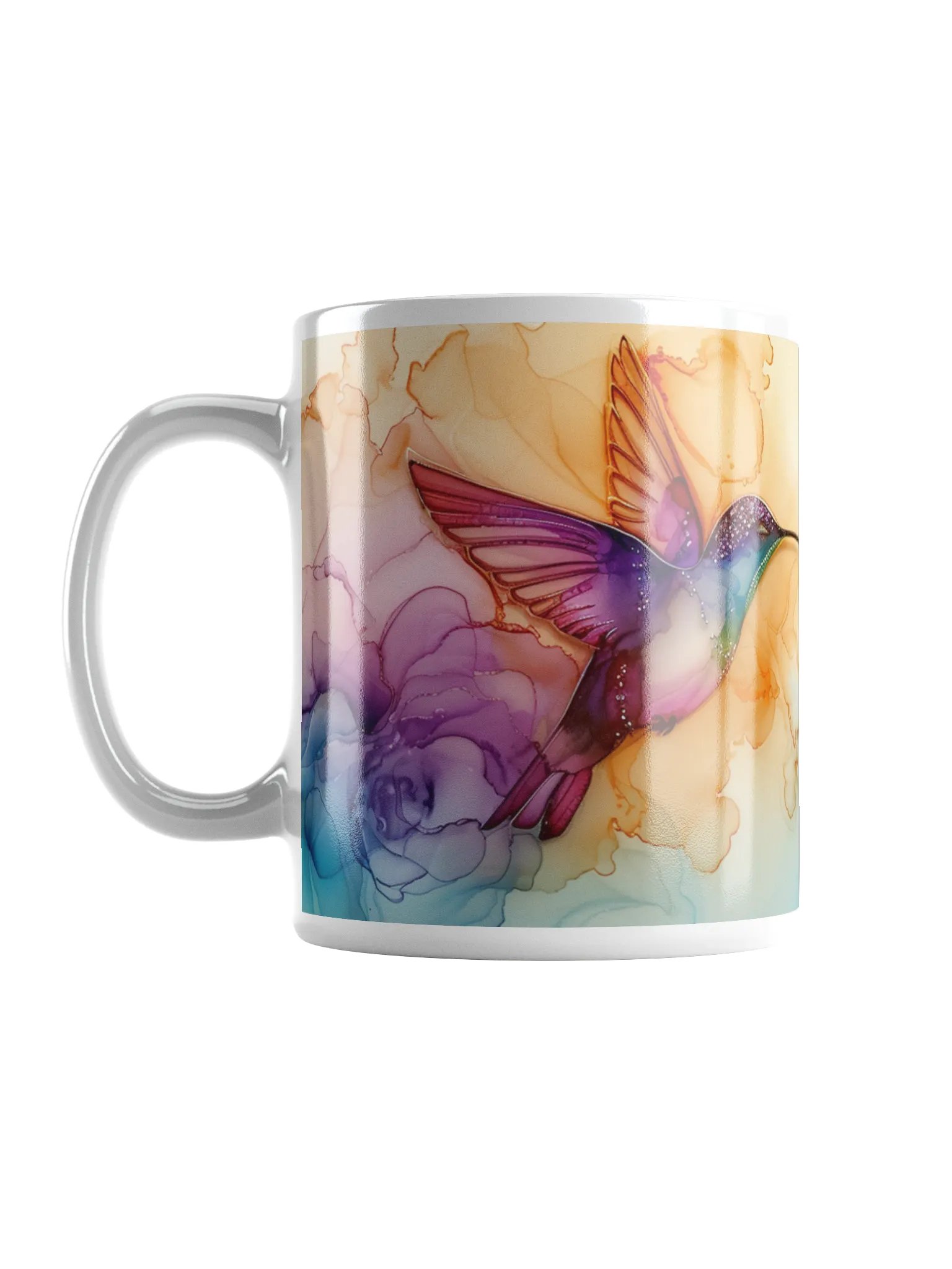 Hummingbird Alcohol Ink White Glossy Ceramic Mug by Treasure Pie product image (2)
