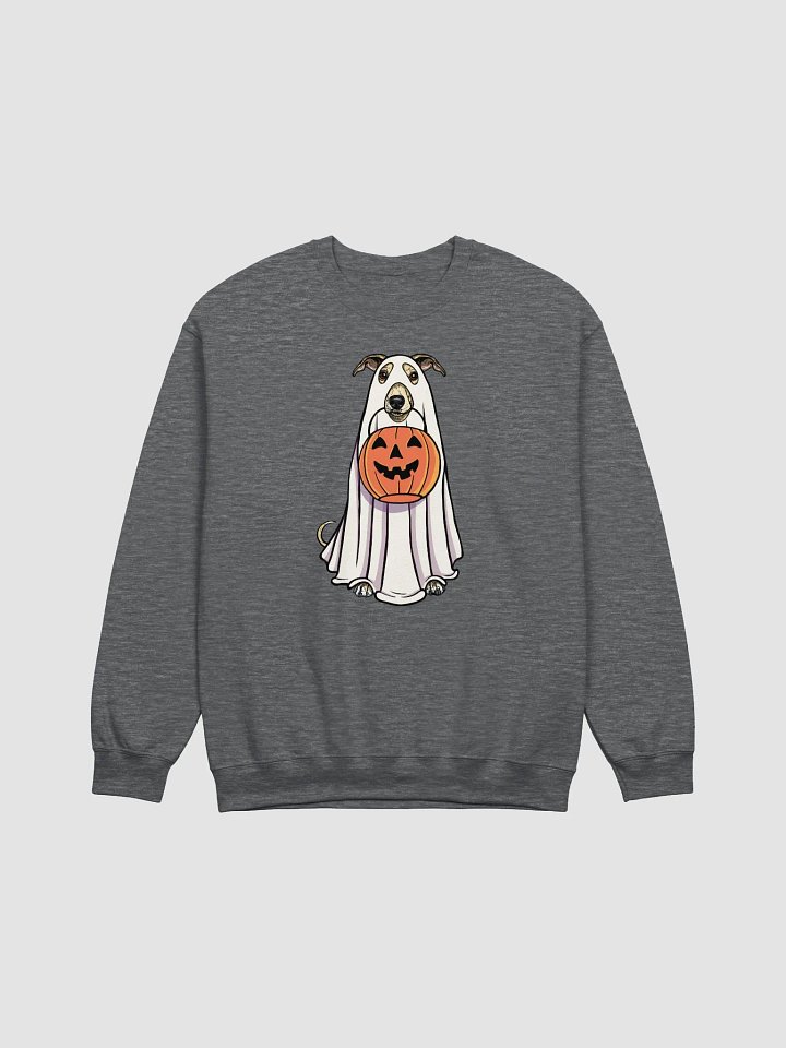 Funny Halloween Whippet(Fawn) Sweatshirt | Funny Dog Wearing a Ghost Costume and Holding a Pumpkin Basket product image (1)