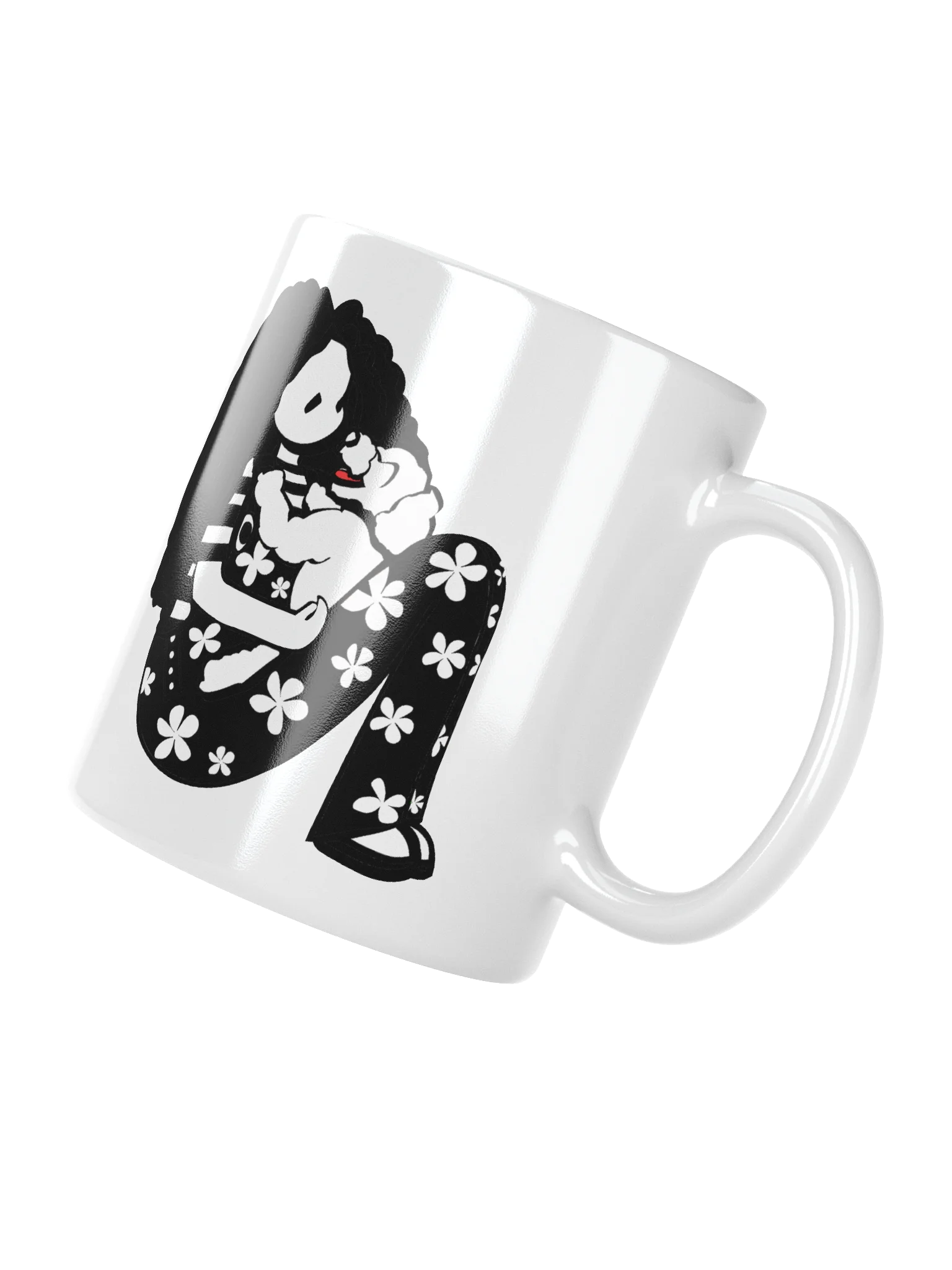 Mug: Girl with laughing dog | black and white product image (3)
