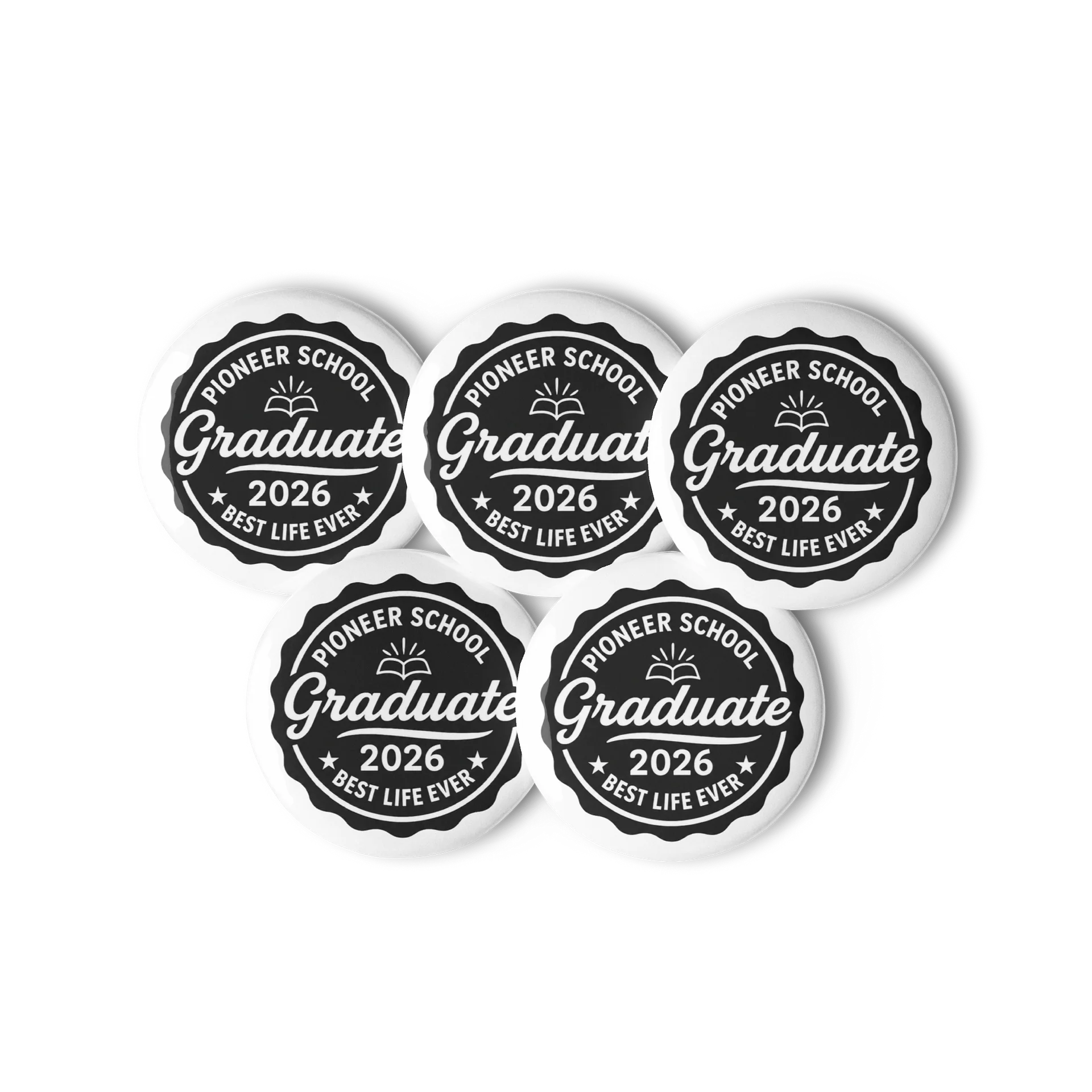 PIONEER SCHOOL GRADUATE 2026 | SET OF 5 RETRO PIN | BLACK/WHITE product image (1)