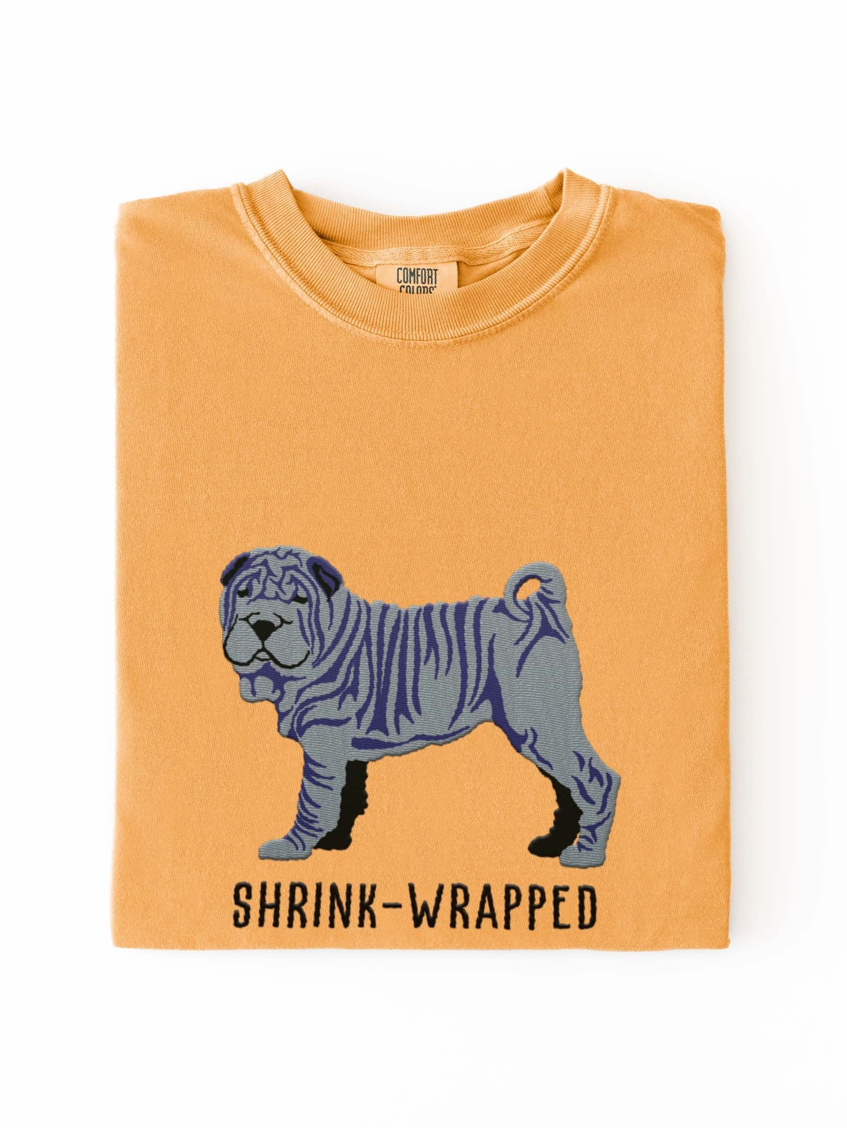 Shrink-Wrapped T-Shirt(Embroidered) of a Chinese Shar-Pei(Blue) product image (1)