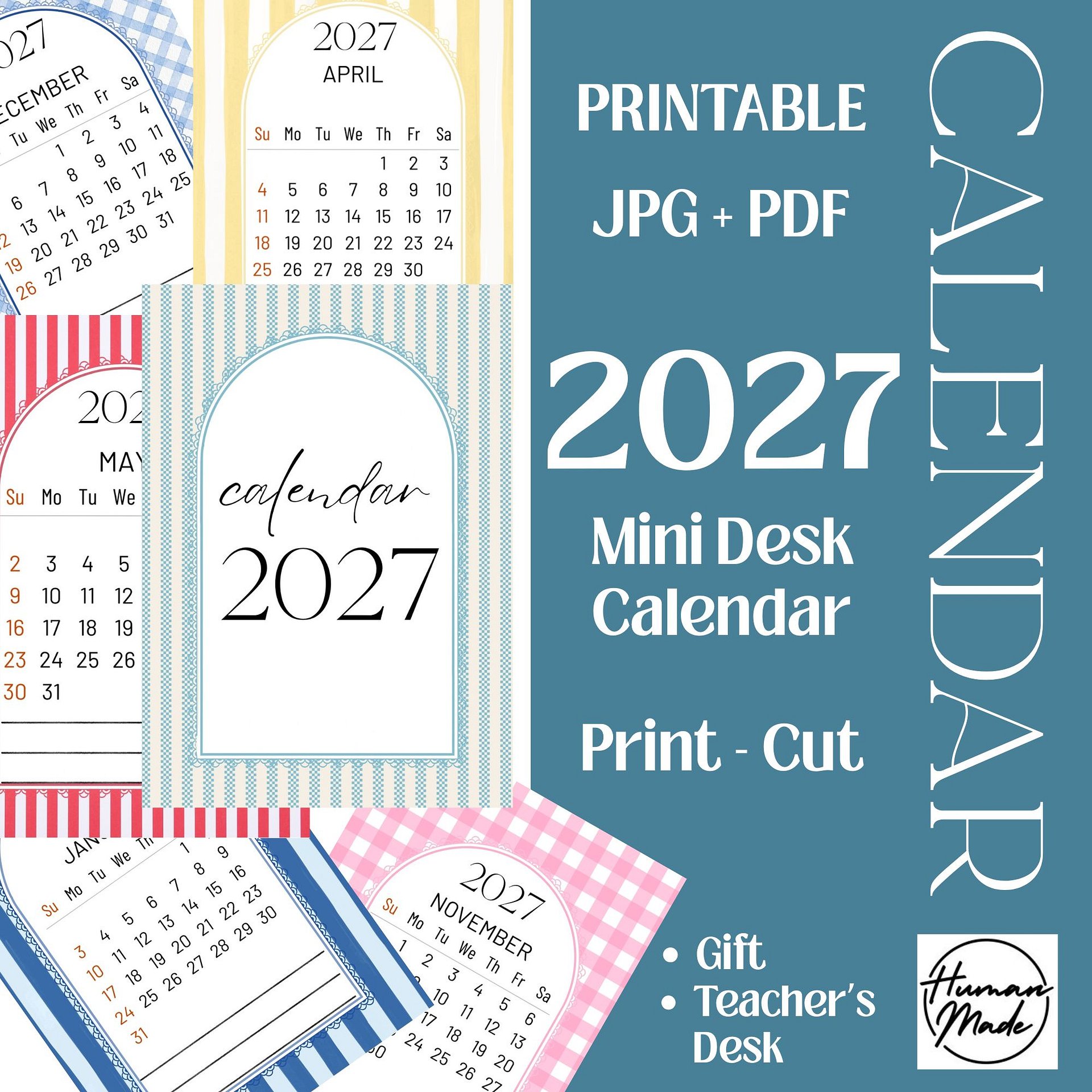 Trendy 2027 Mini Desk Calendar Teacher's Gift Small Printable with Easel Craft product image (1)