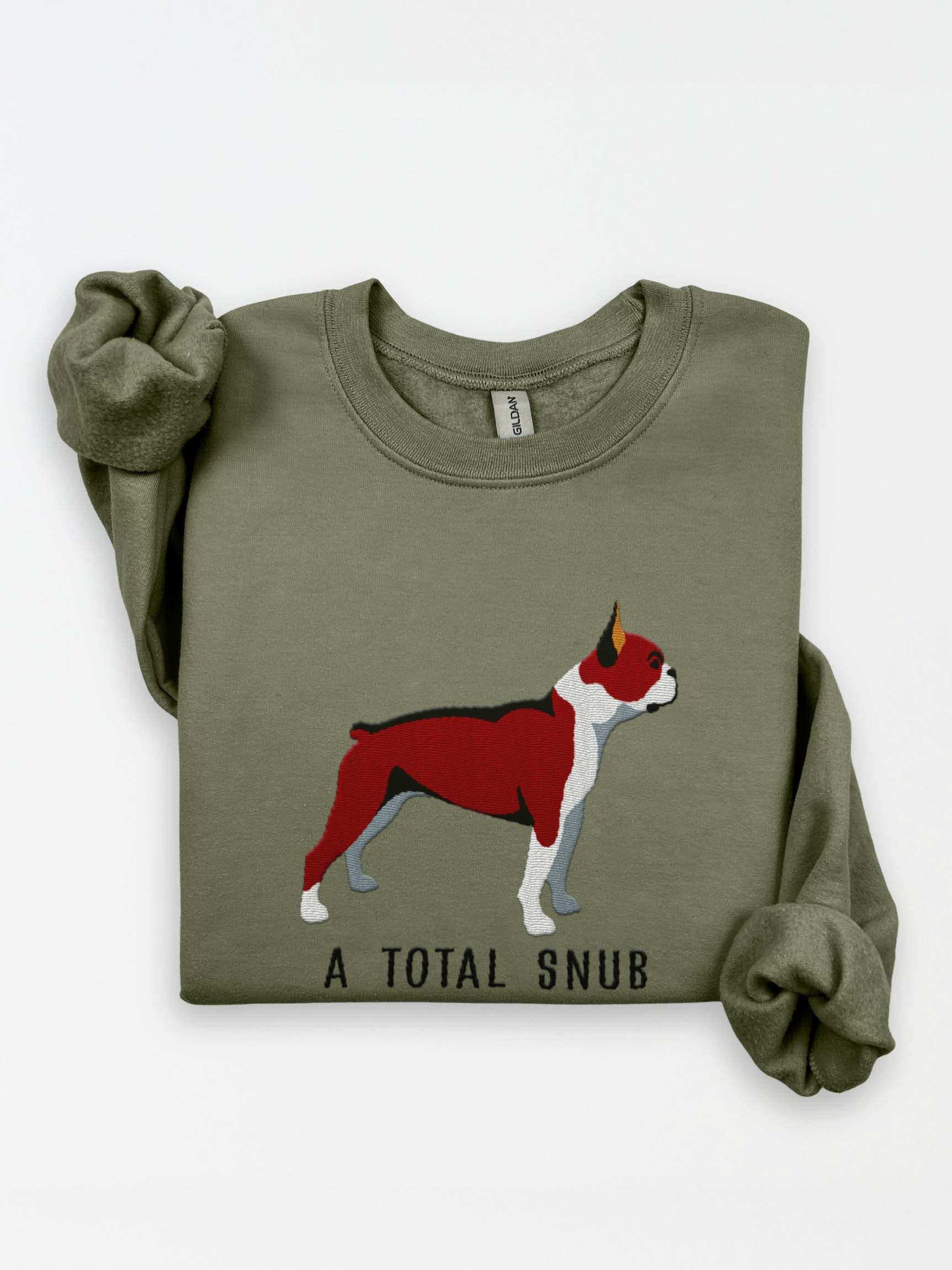 A Total Snub Sweatshirt (Embroidered) of a Boston Terrier(Red & White) product image (1)