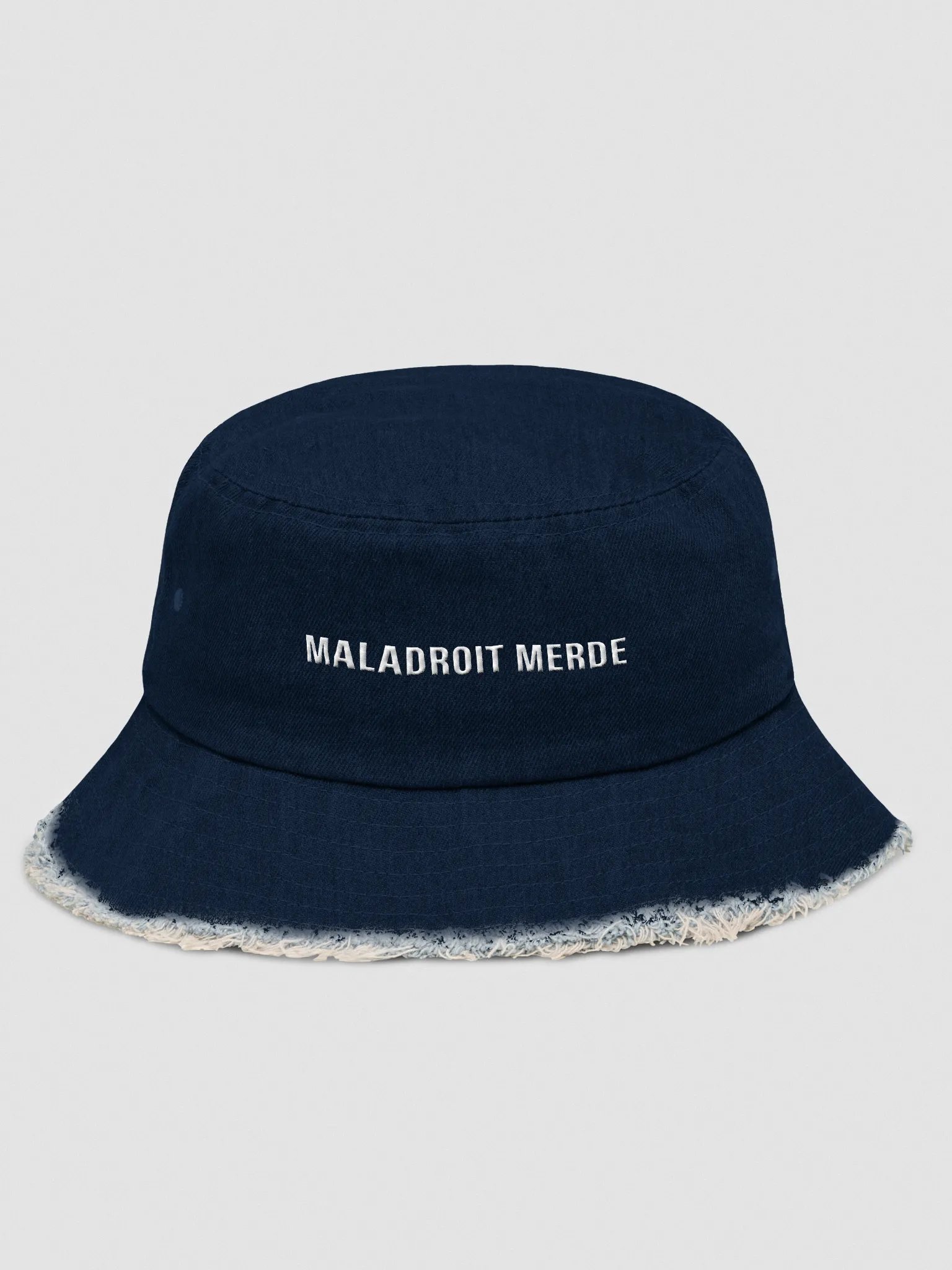 MALADROIT MERDE DISTRESSED DENIM BUCKET HAT product image (1)