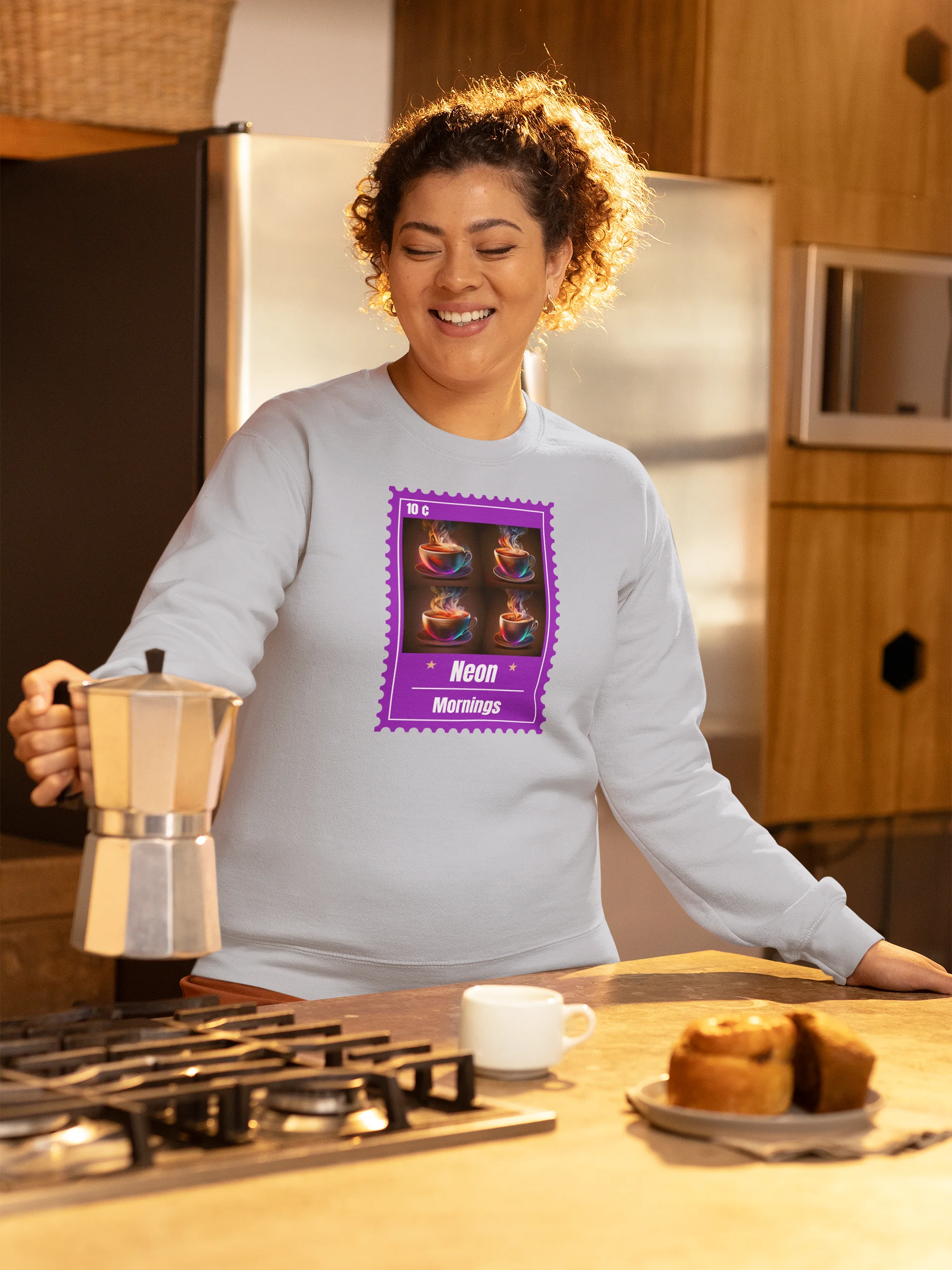Neon Mornings Coffee Cup Stamp Sweatshirt product image (49)