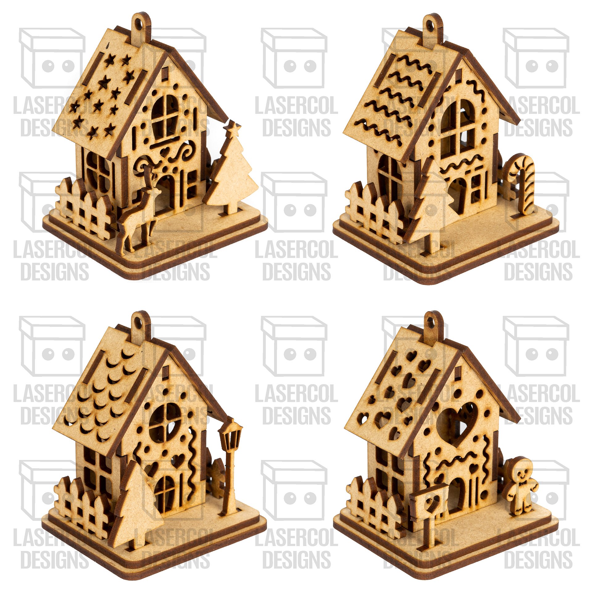 Christmas Houses Ornaments Boxes Set 2 (8 Houses Styles) - Laser Cut Files product image (11)