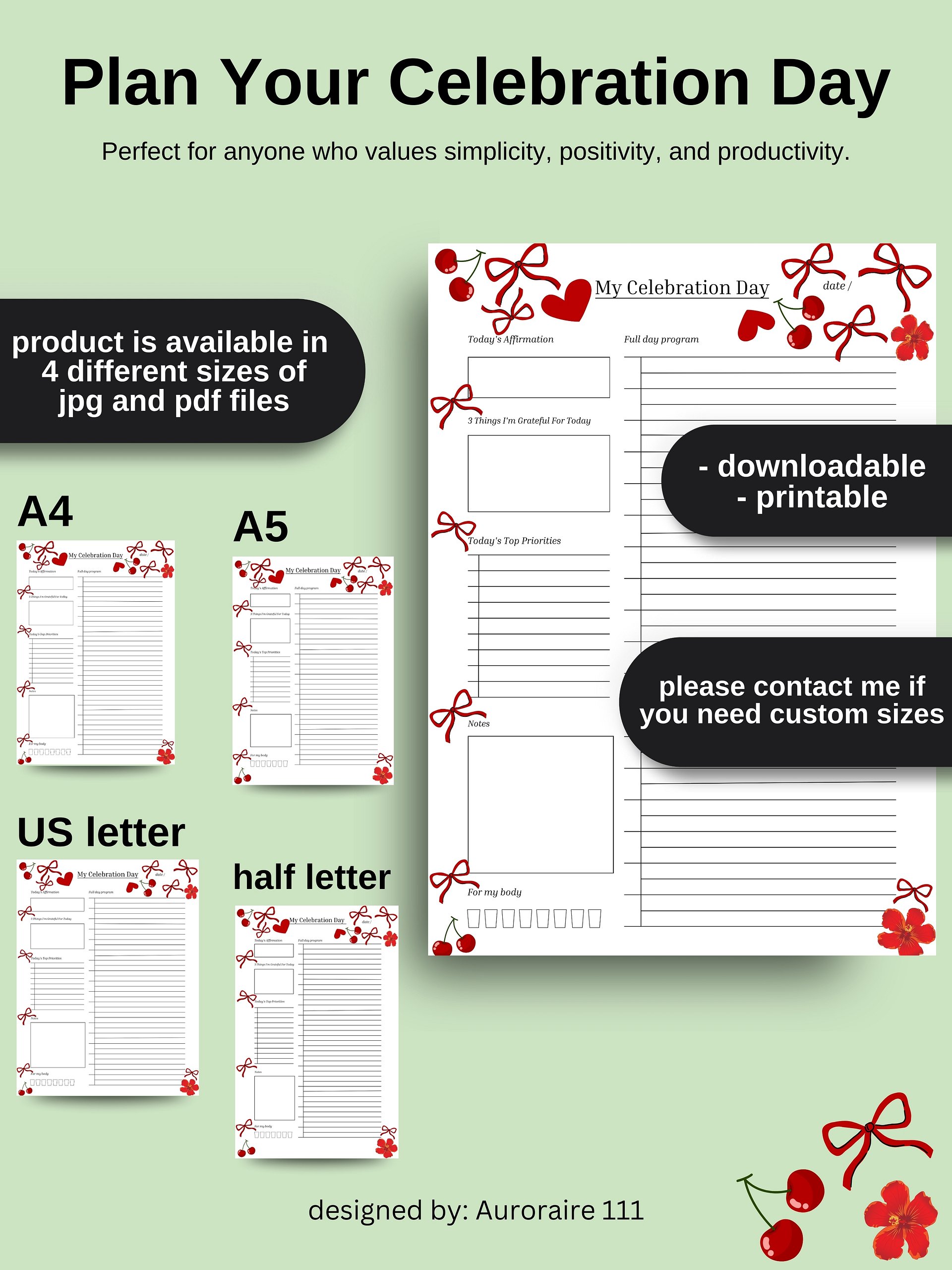 My Celebration Day - Printable Daily Planner | Digital Planner Page Download | Multiple Sizes Included product image (4)