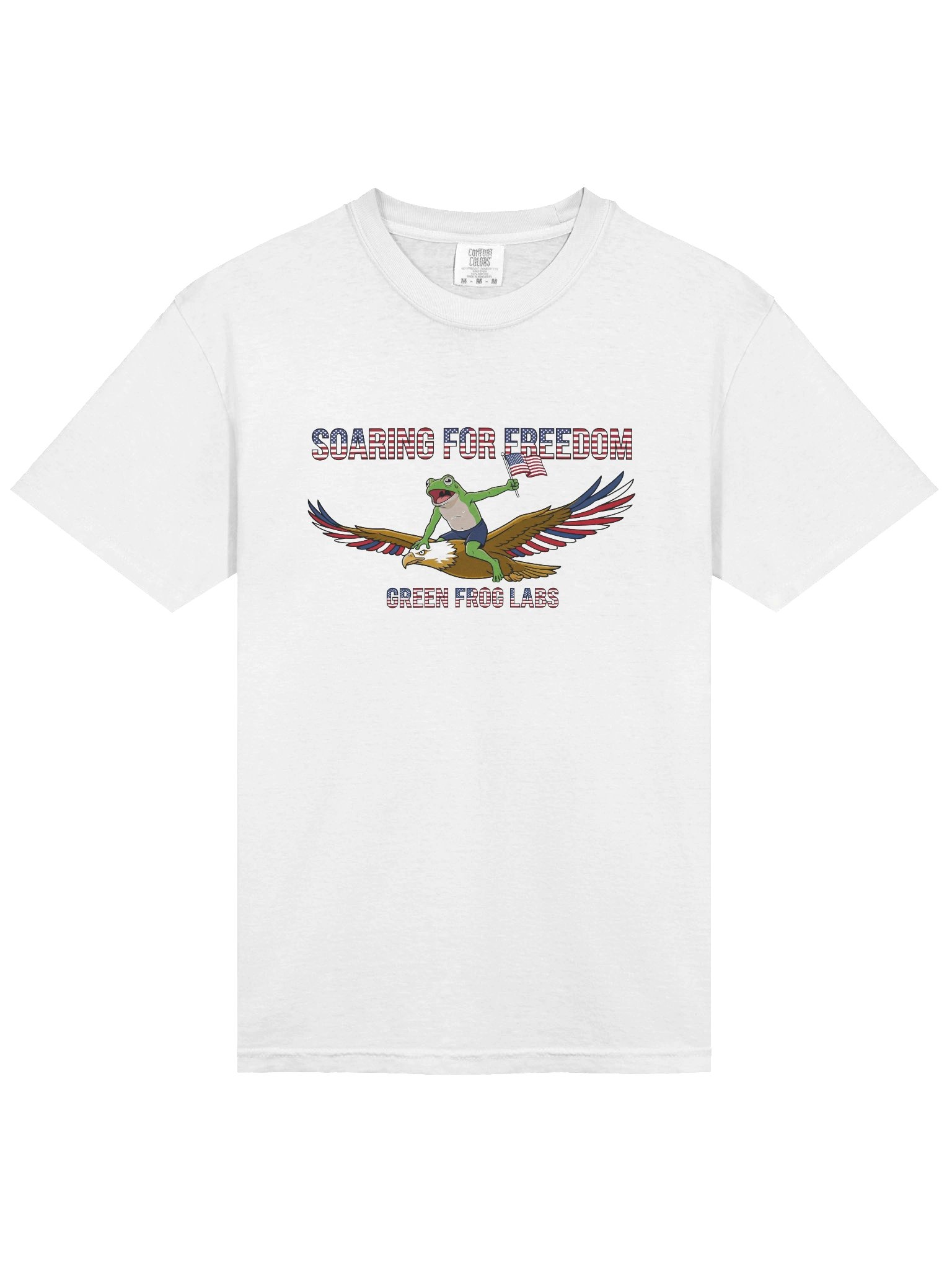 Soaring for Freedom Frog Tee | Patriotic Eagle Rider Meme Shirt, Green Frog Labs American Flag Tee product image (3)