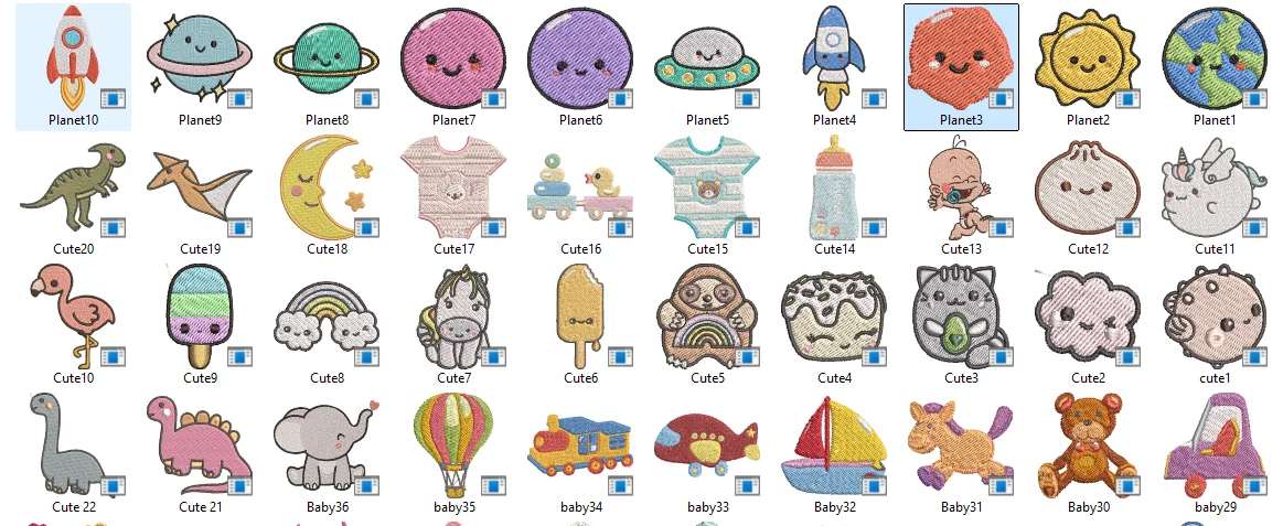 60+ Cute Kawaii Embroidery Design Bundle | Baby, Planets, Dinosaurs & Animals | DST PES JEF EMB Files | Instant Download product image (2)
