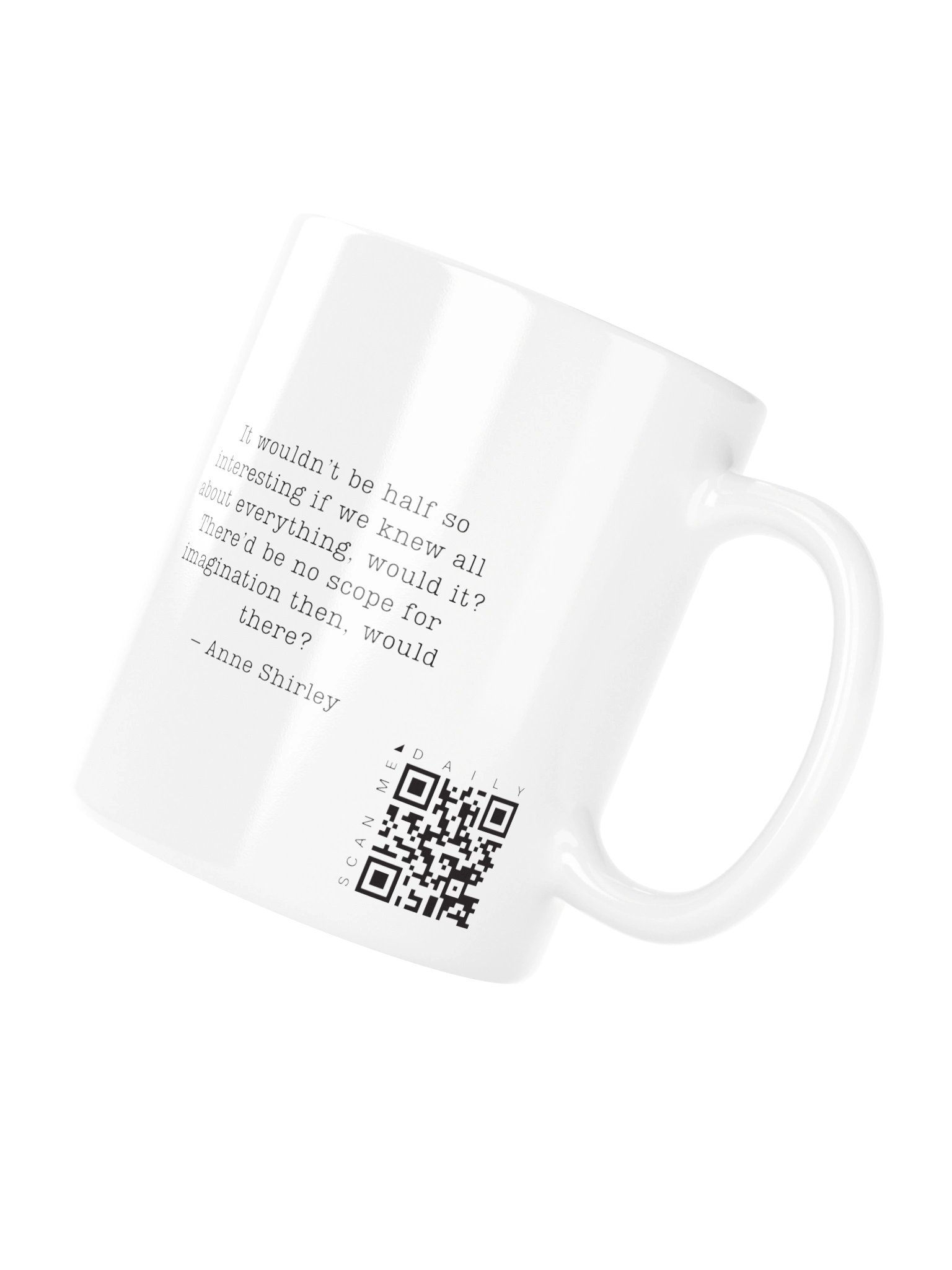 <i>Scope for Imagination</i> • QR Mug<br /> With 160 Daily Quotes<br /> <small>Quotes from beloved novel<br />Anne of Green Gables (1908)</small> product image (5)