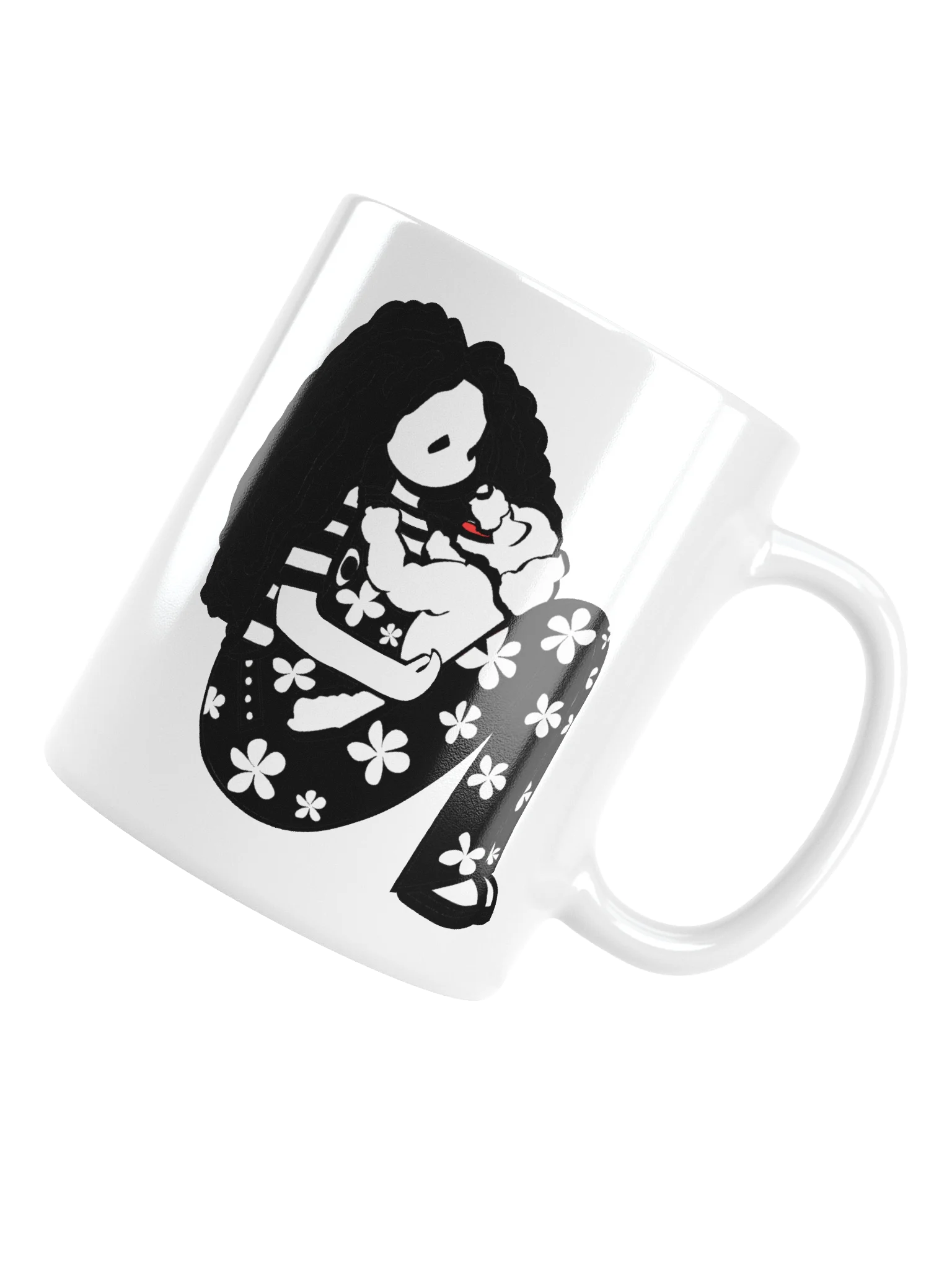 Mug: Girl with laughing dog | black and white product image (5)