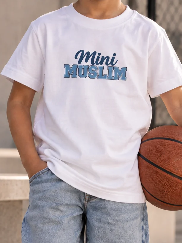 Mini Muslim Printed Unisex Kids T-Shirt | Varsity Sports Style Islamic Youth Tee for Boys and Girls product image (1)