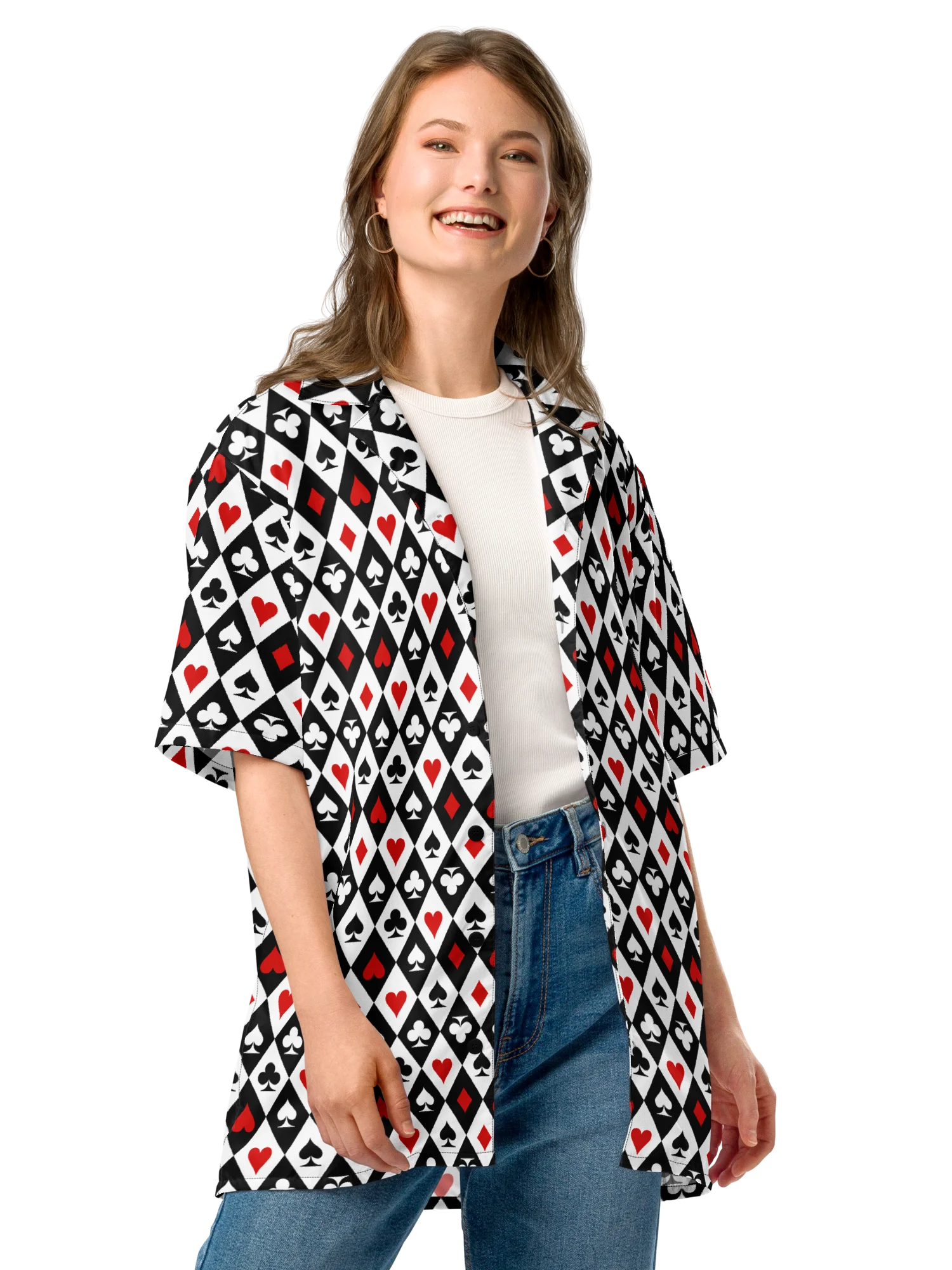 Retro Playing Card Suits Argyle All-Over Print Unisex Button Shirt product image (7)