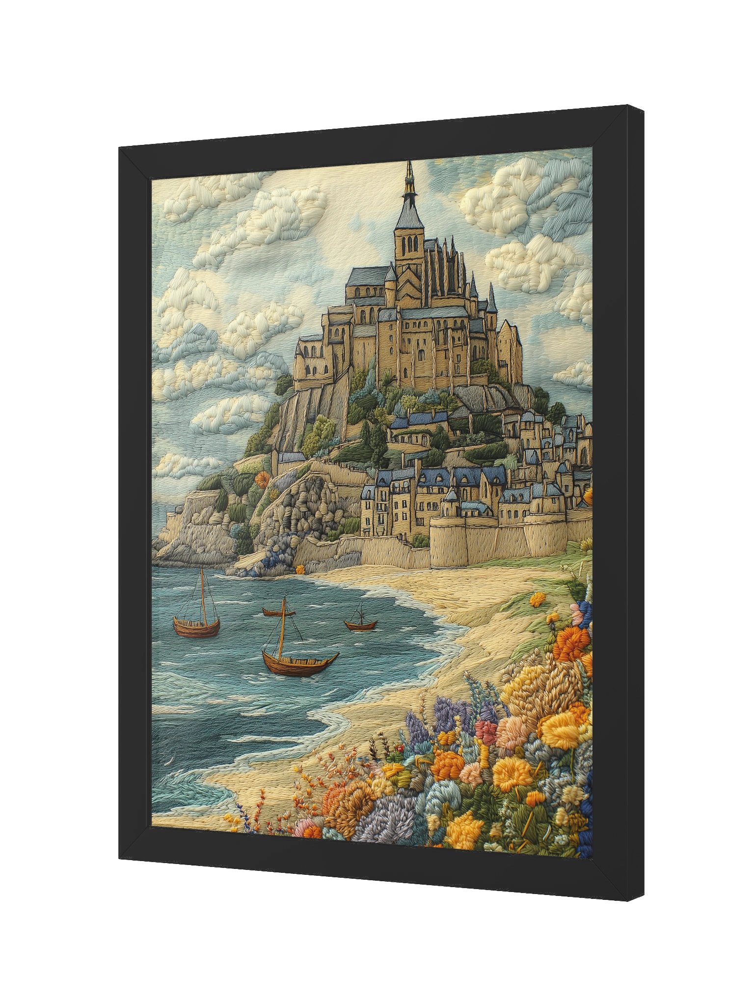 A Dream of Mont Saint-Michel | Embroidery-Style Wall Art — Framed Print product image (2)