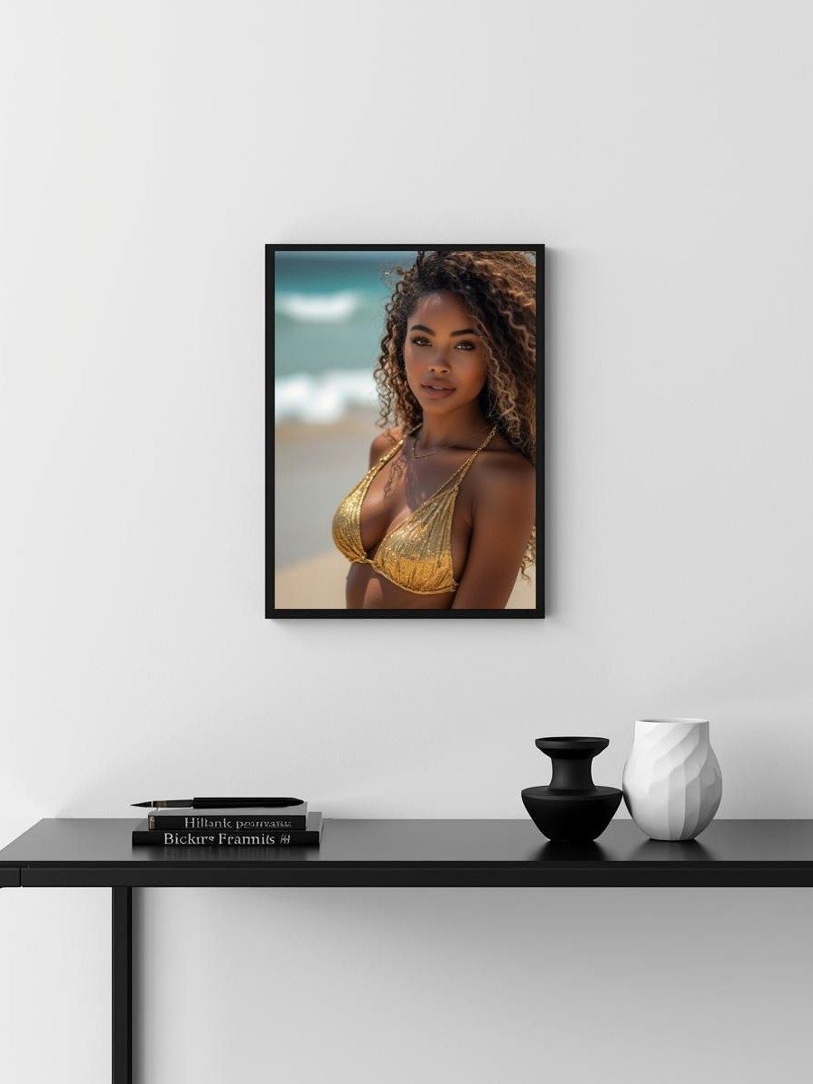 Metallic Gold Bikini Model 8x10 Metal Wall Art – Ocean Beach Metal Poster product image (3)
