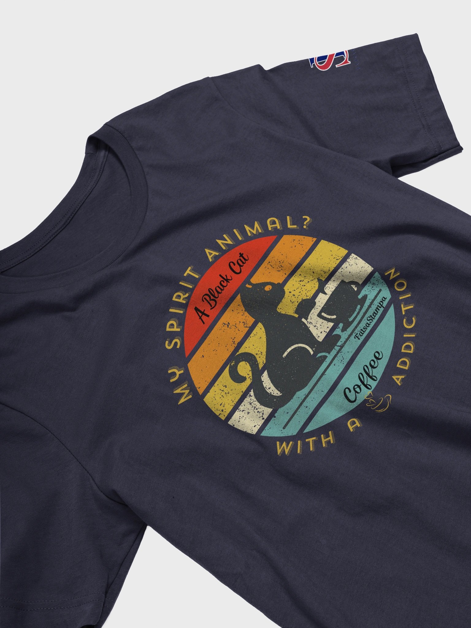 My Spirit Animal? A Caffeinated Black Cat” Retro Sunset Tee product image (4)