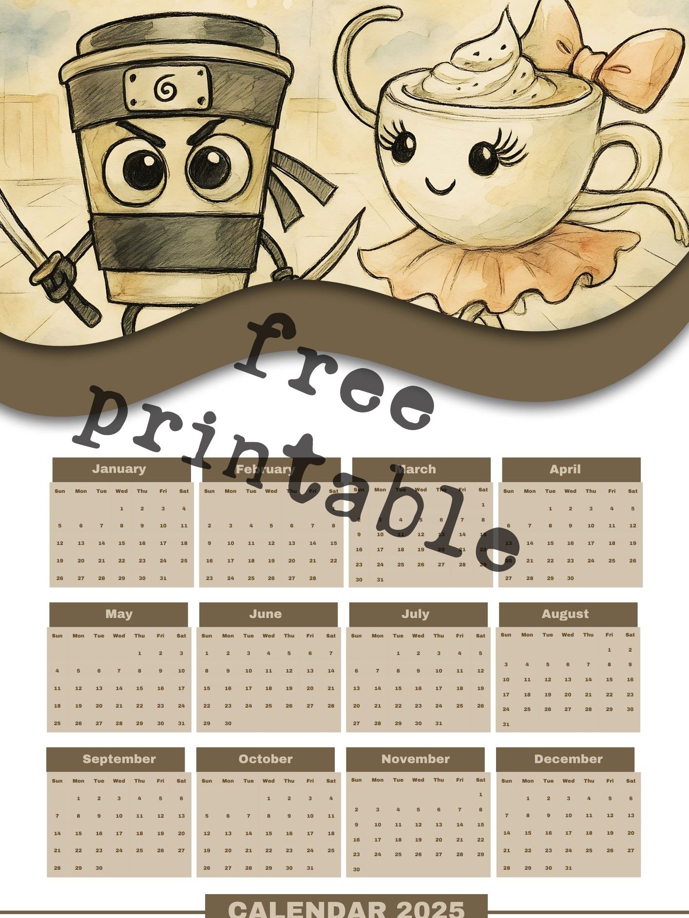 Coffee-Toned 2025 Calendar Duo Cappuccino Assassino and Ballerina Cappuccina product image (1)