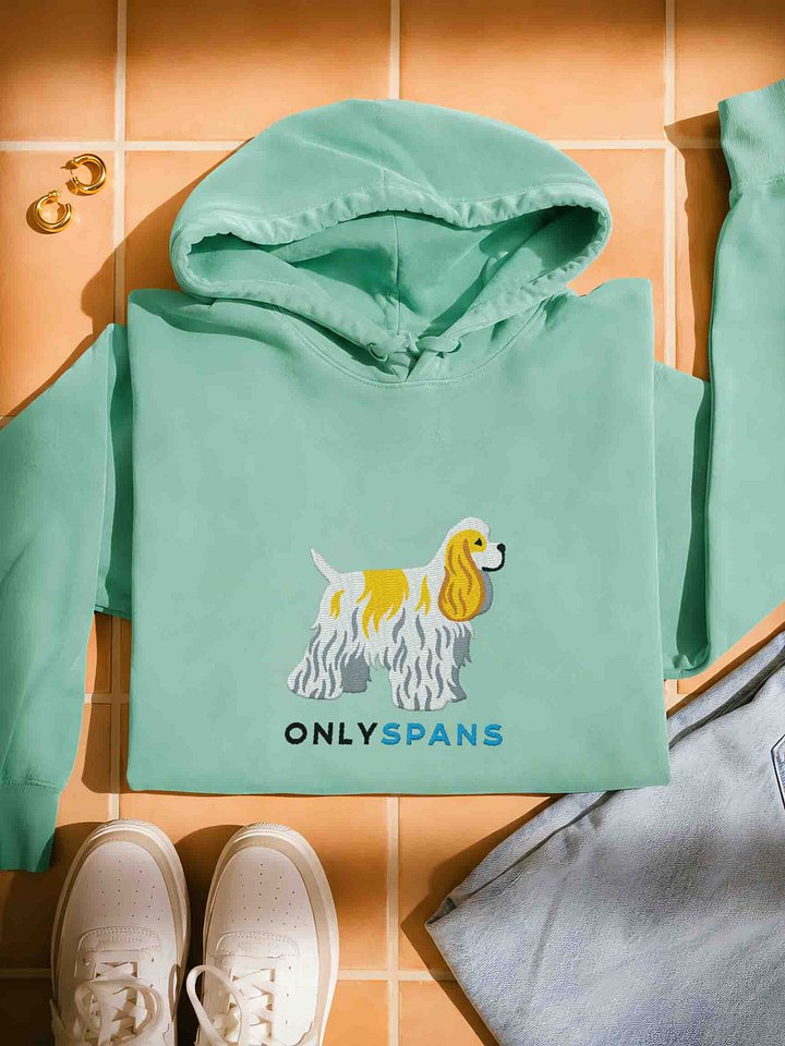 Only Spans Premium Hoodie (Embroidered) of an American Cocker Spaniel(Parti Lemon & White) product image (1)