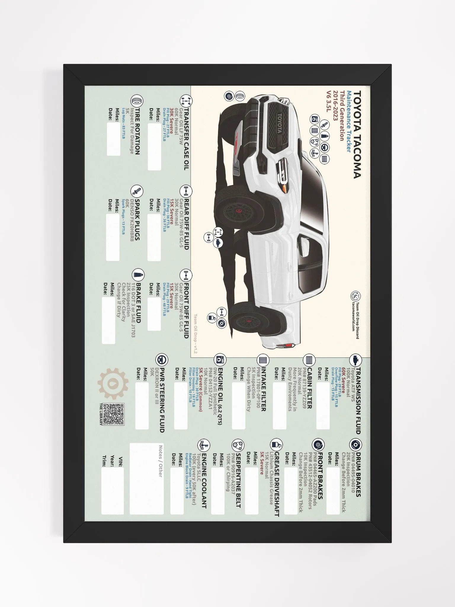 3RD GEN MAINTENANCE TRACKER V1.2 - White (FRAMED) product image (2)