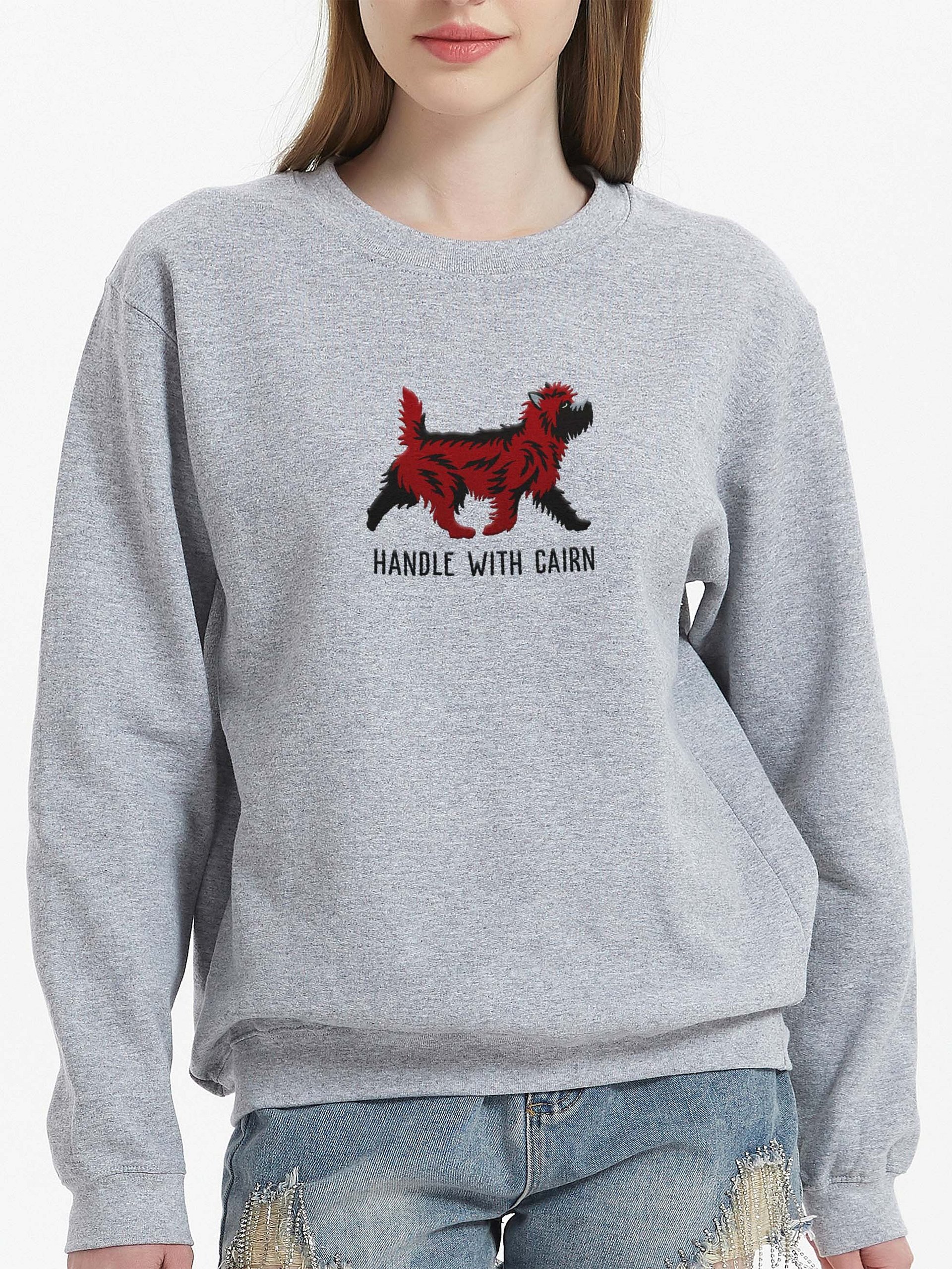 Handle with Cairn Sweatshirt (Embroidered) of a Cairn Terrier(Red Brindle) product image (2)